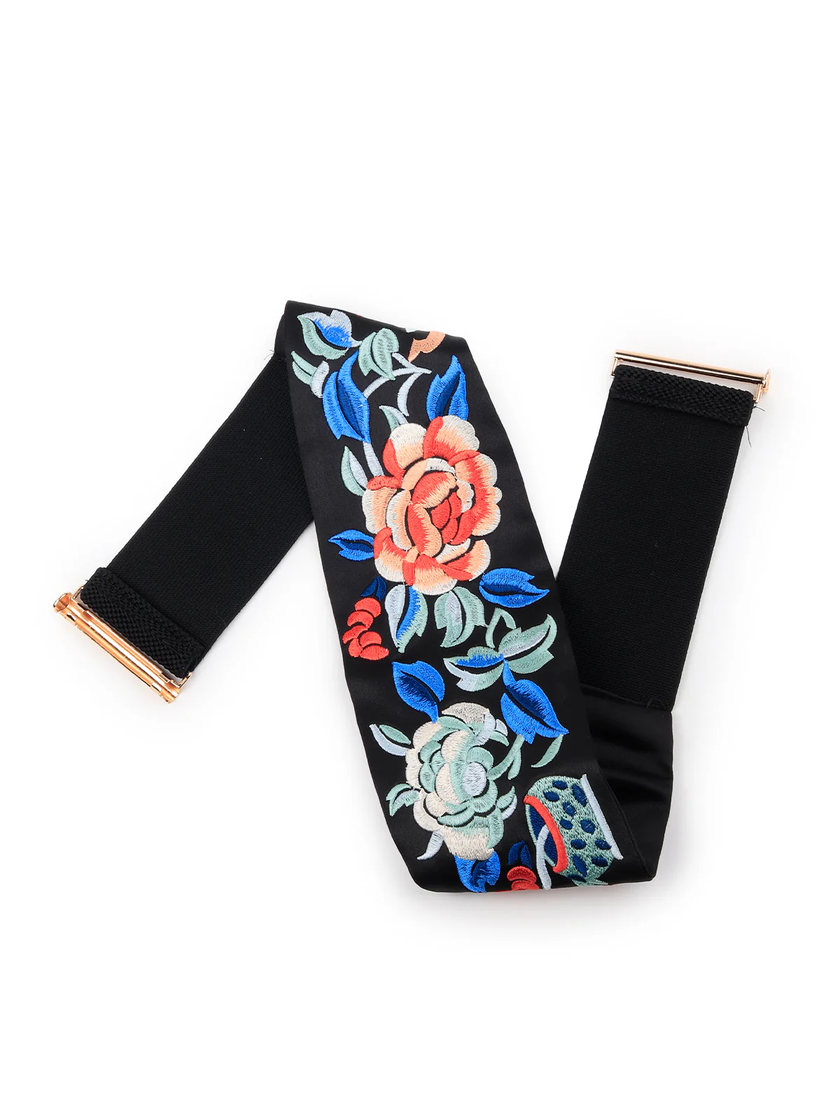 Odette Women Black Elastane Belt With Embroidery - Image 4