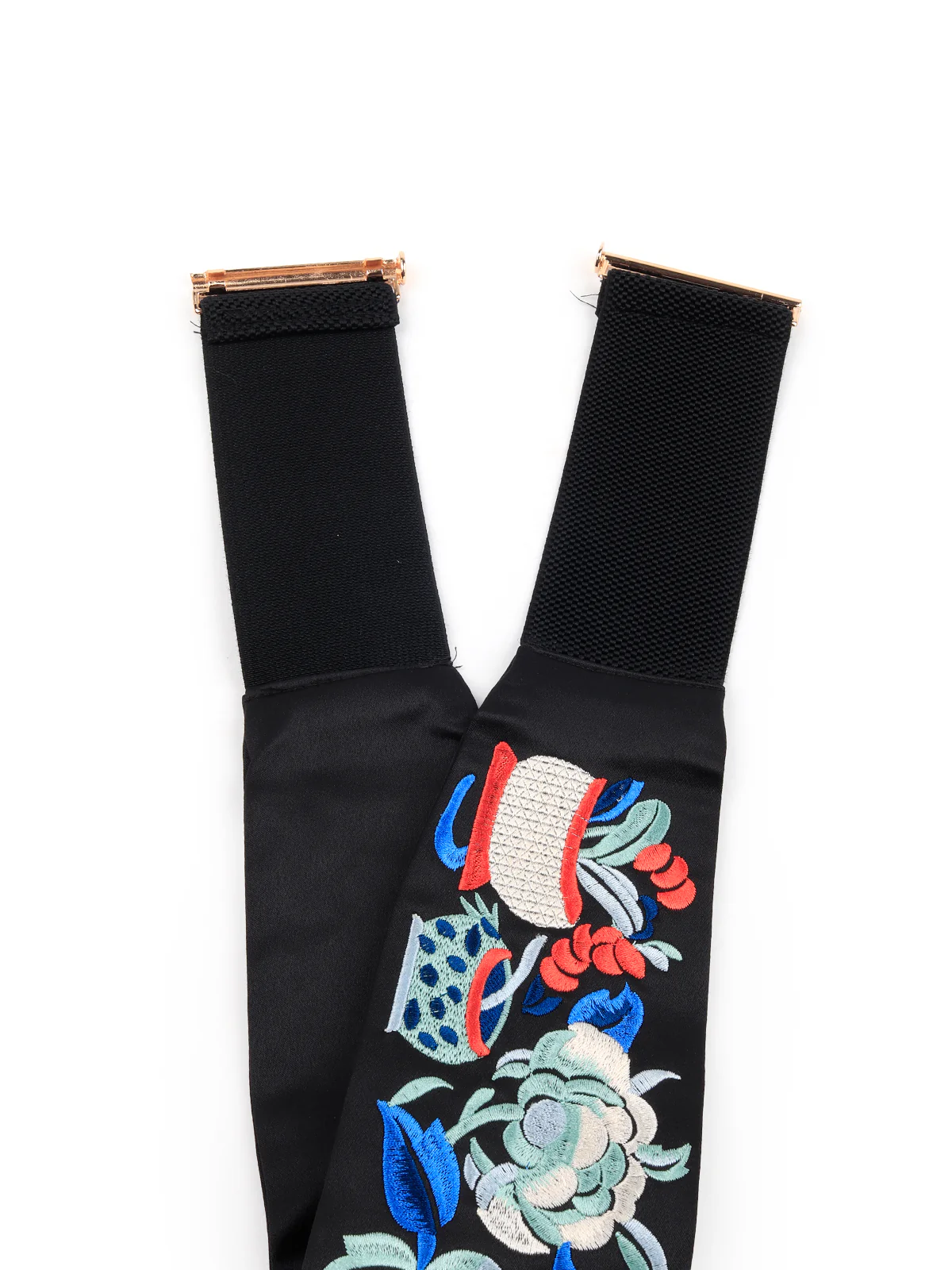 Odette Women Black Elastane Belt With Embroidery - Image 5