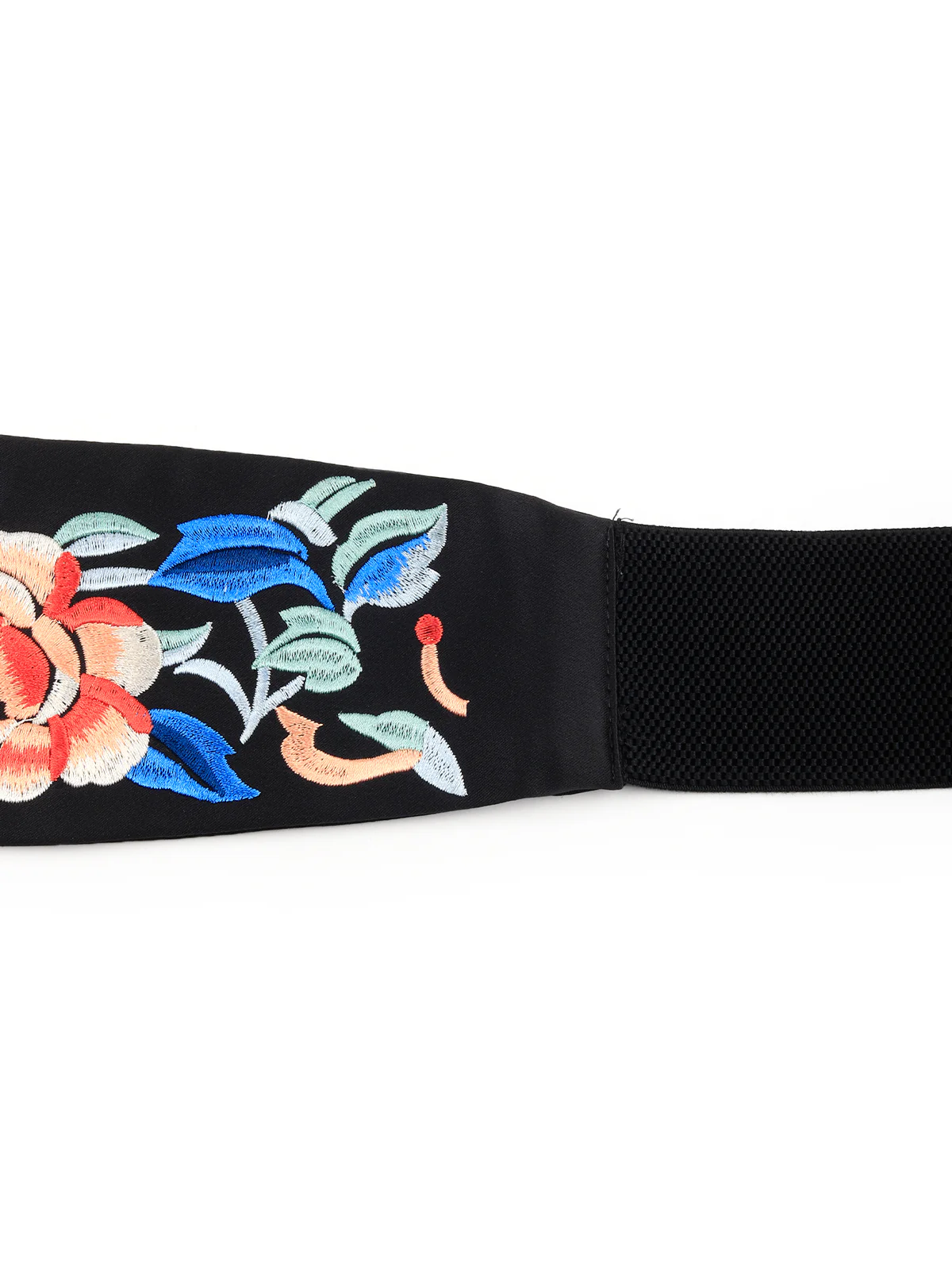 Odette Women Black Elastane Belt With Embroidery - Image 6