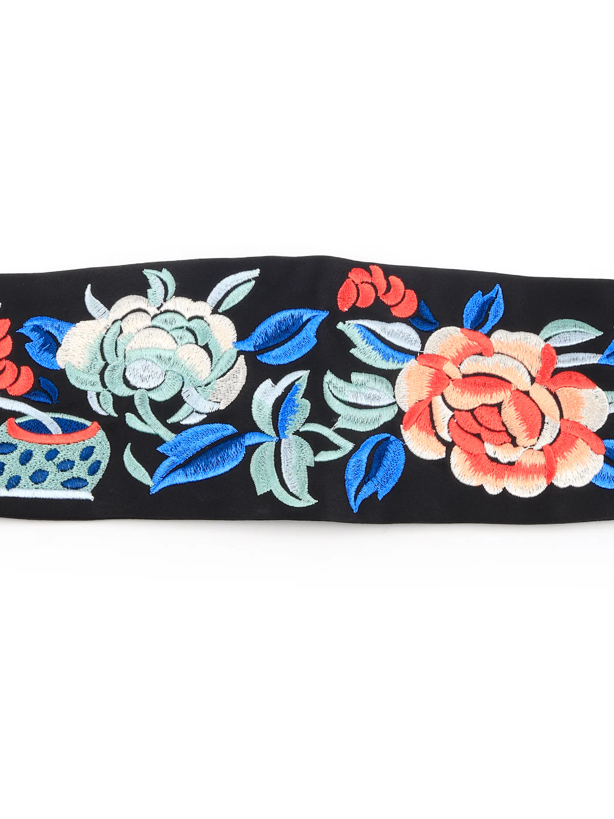 Odette Women Black Elastane Belt With Embroidery - Image 7