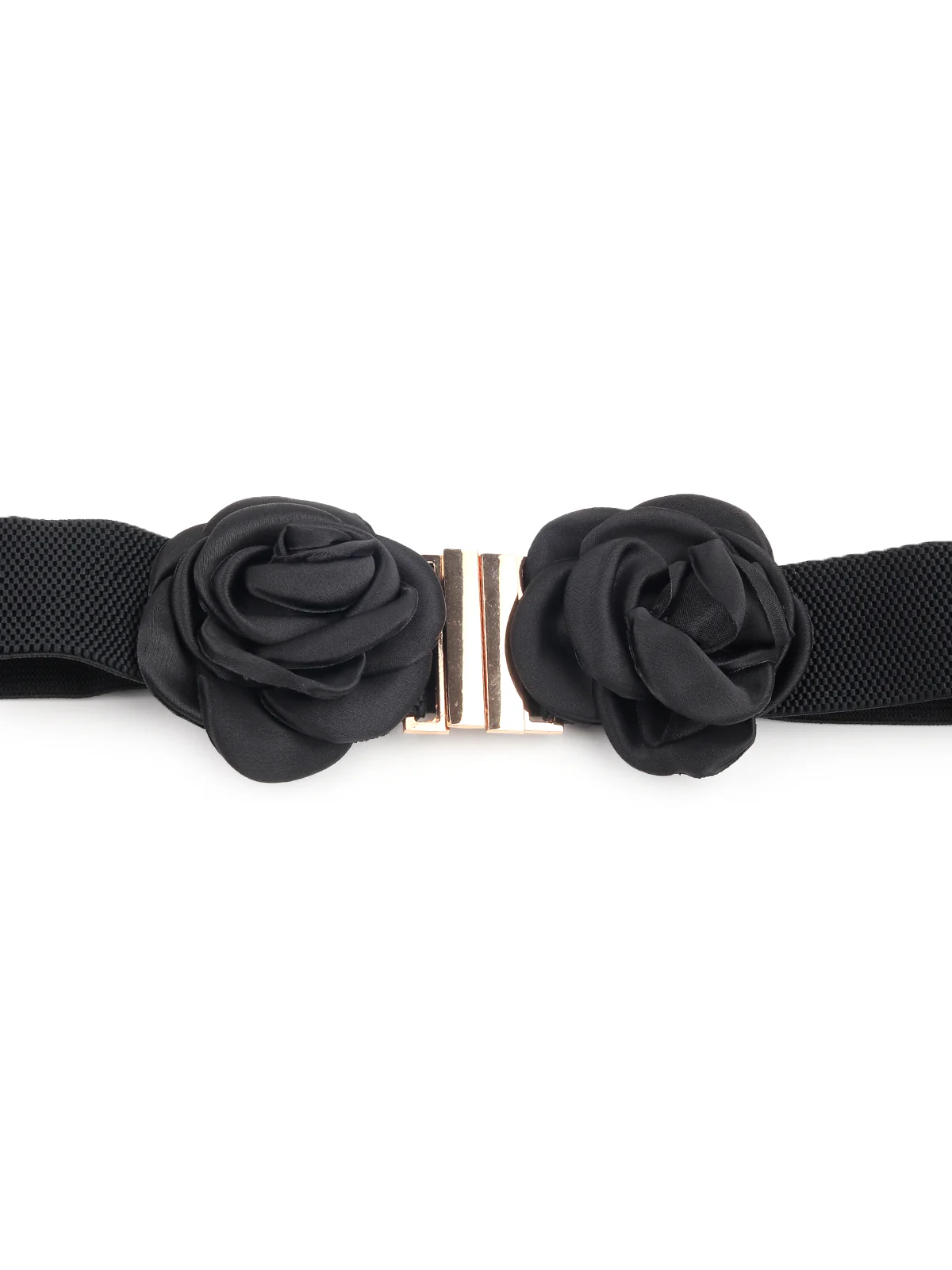 Odette Women Black Elastane Belt With Golden Buckles - Image 6