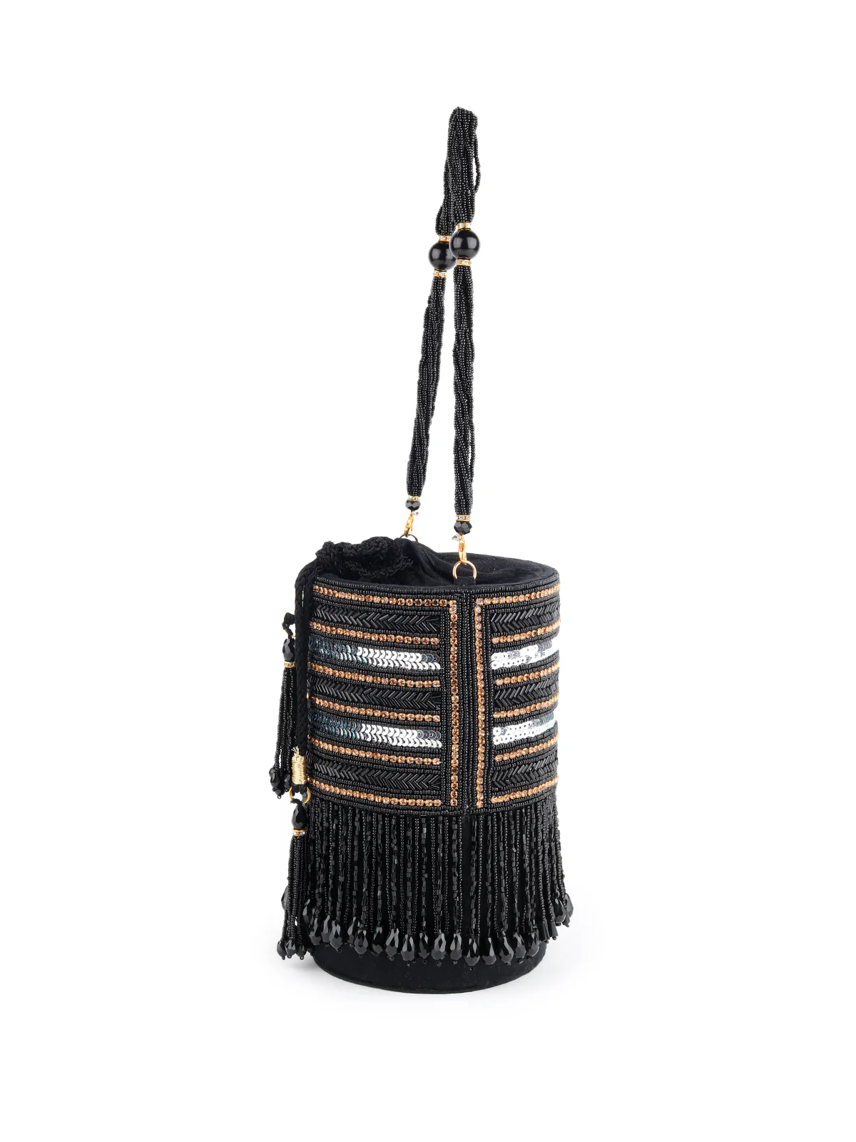 Odette Women Black Embellished Velvet Structured Clutch Bag - Image 5