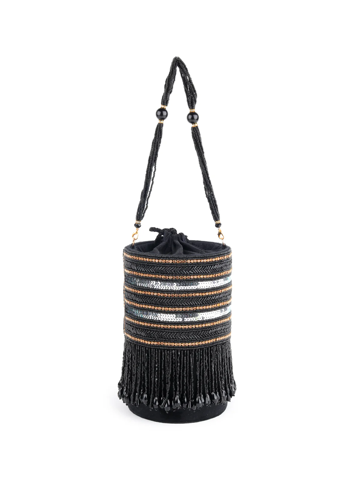 Odette Women Black Embellished Velvet Structured Clutch Bag - Image 6