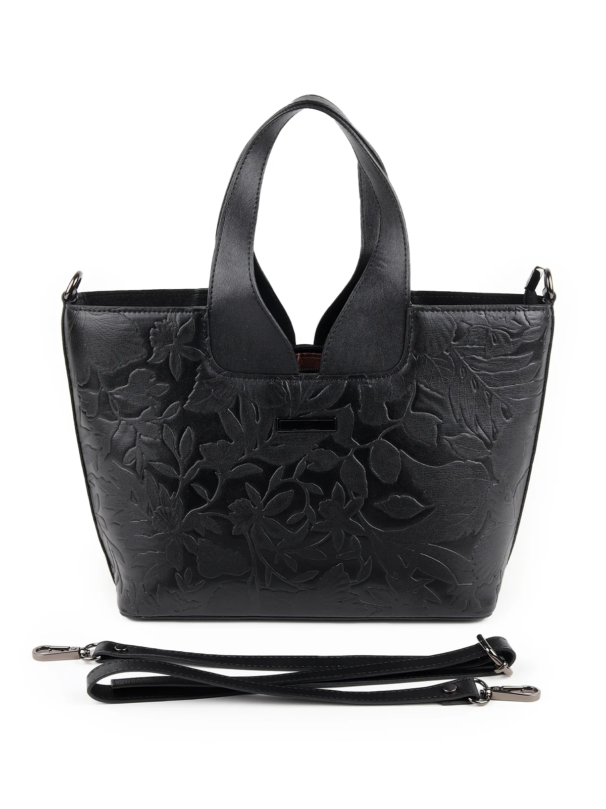 Odette Women Black Embossed Formal Handbag - Image 3