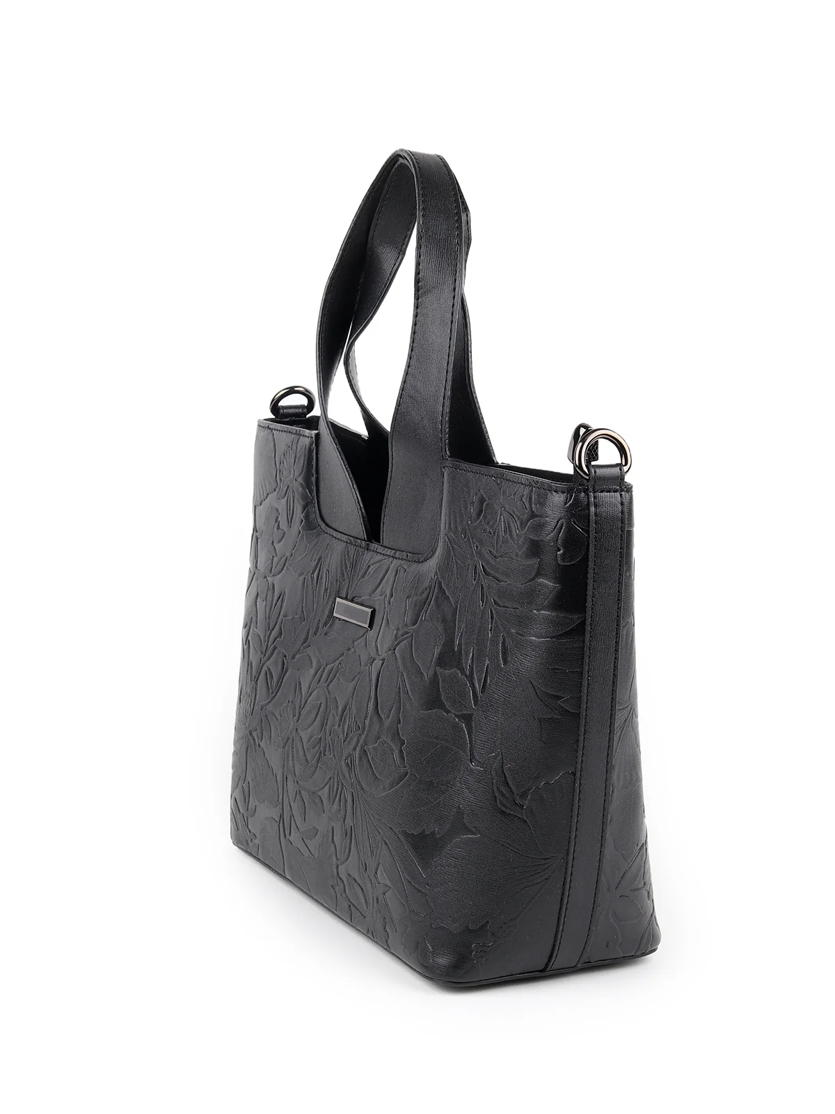 Odette Women Black Embossed Formal Handbag - Image 4
