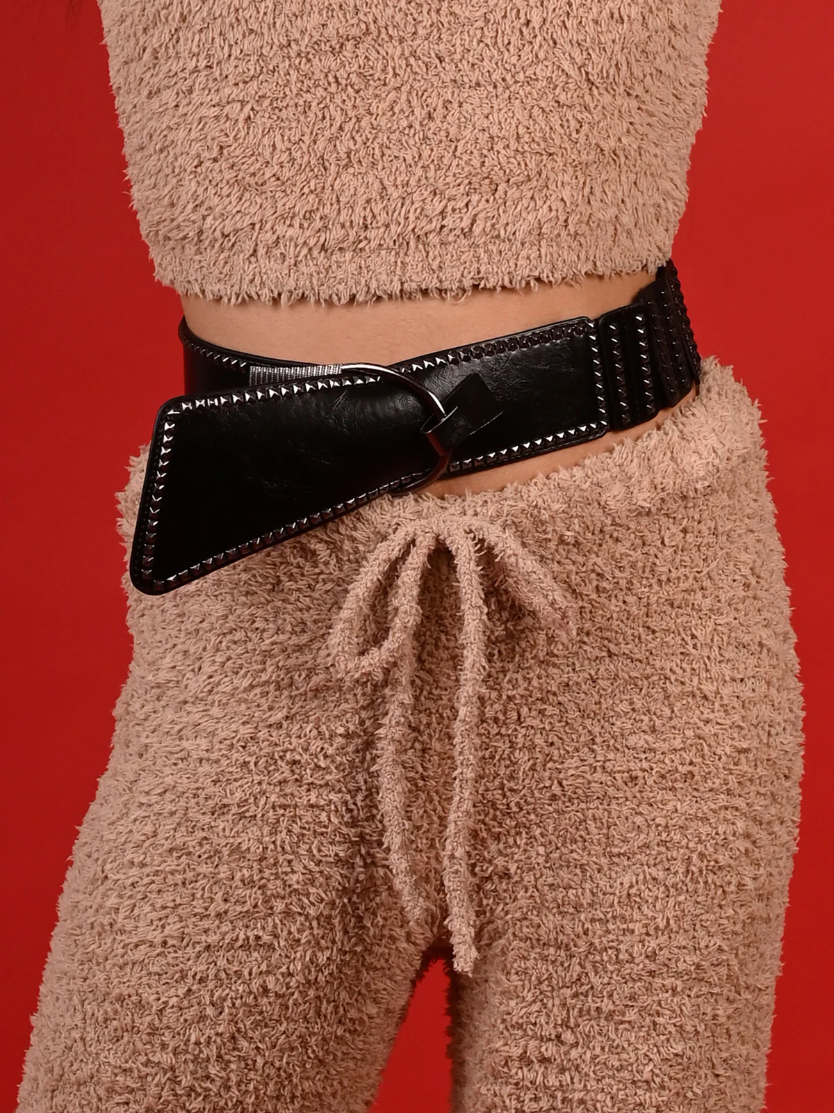 Odette Women Black Faux Leather Belt Embellished With Metal Details - Image 2