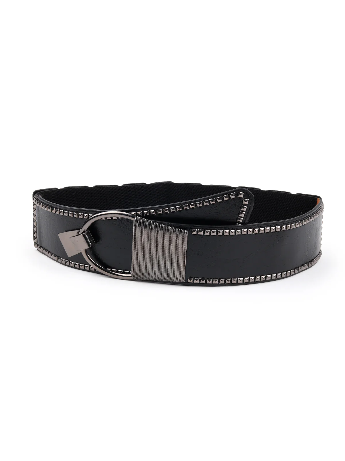 Odette Women Black Faux Leather Belt Embellished With Metal Details - Image 3