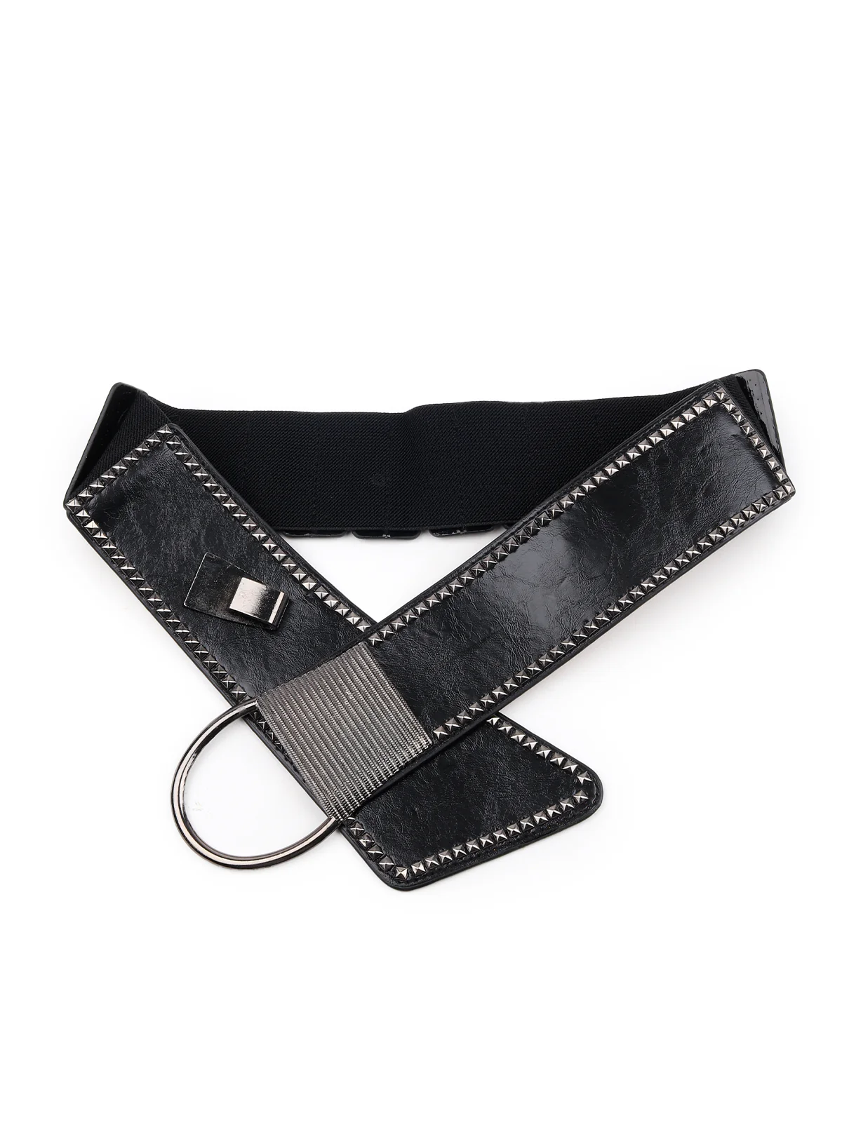 Odette Women Black Faux Leather Belt Embellished With Metal Details - Image 4