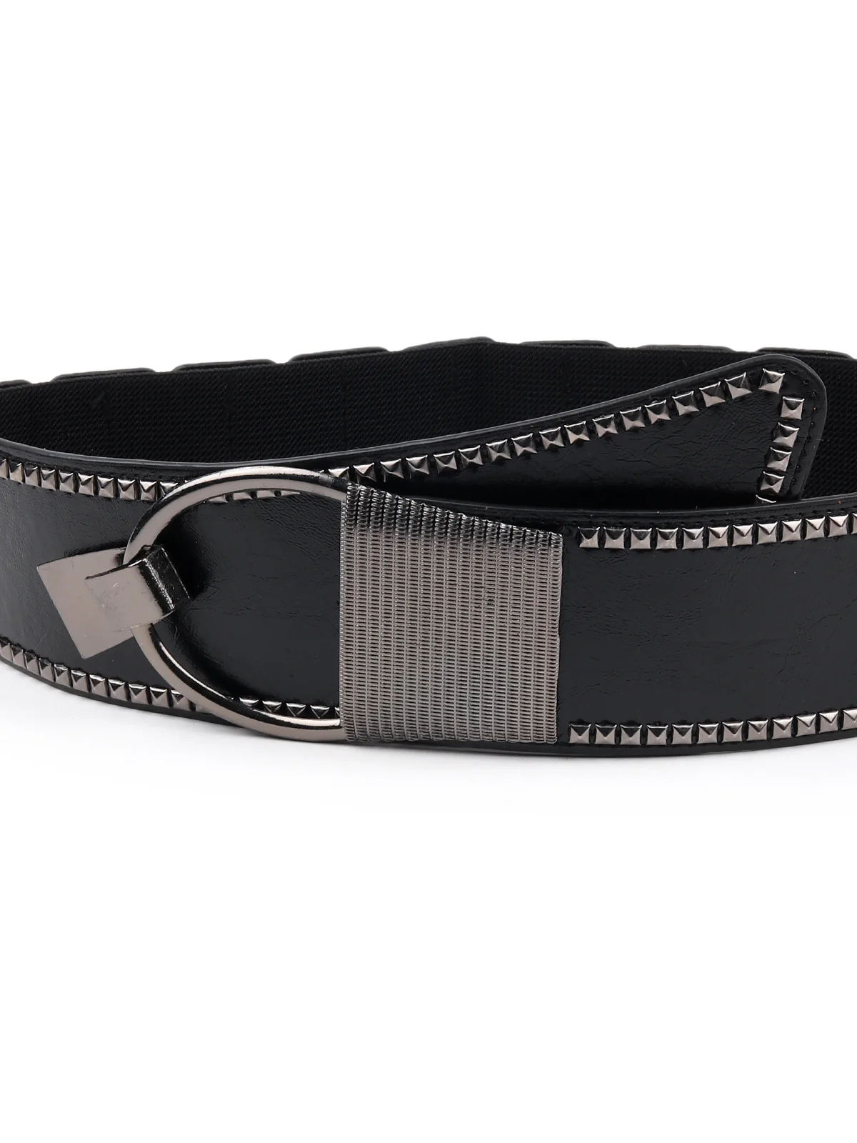 Odette Women Black Faux Leather Belt Embellished With Metal Details - Image 7