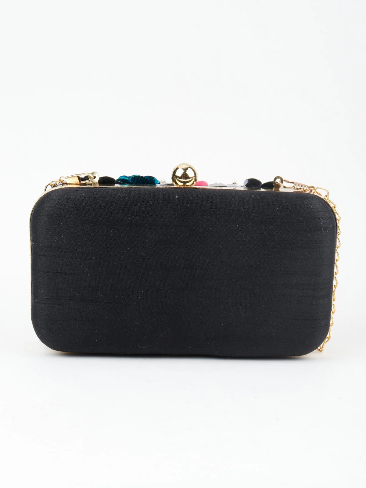 Odette Women Black Floral Embellished Sequin Multicolour Clutch - Image 4