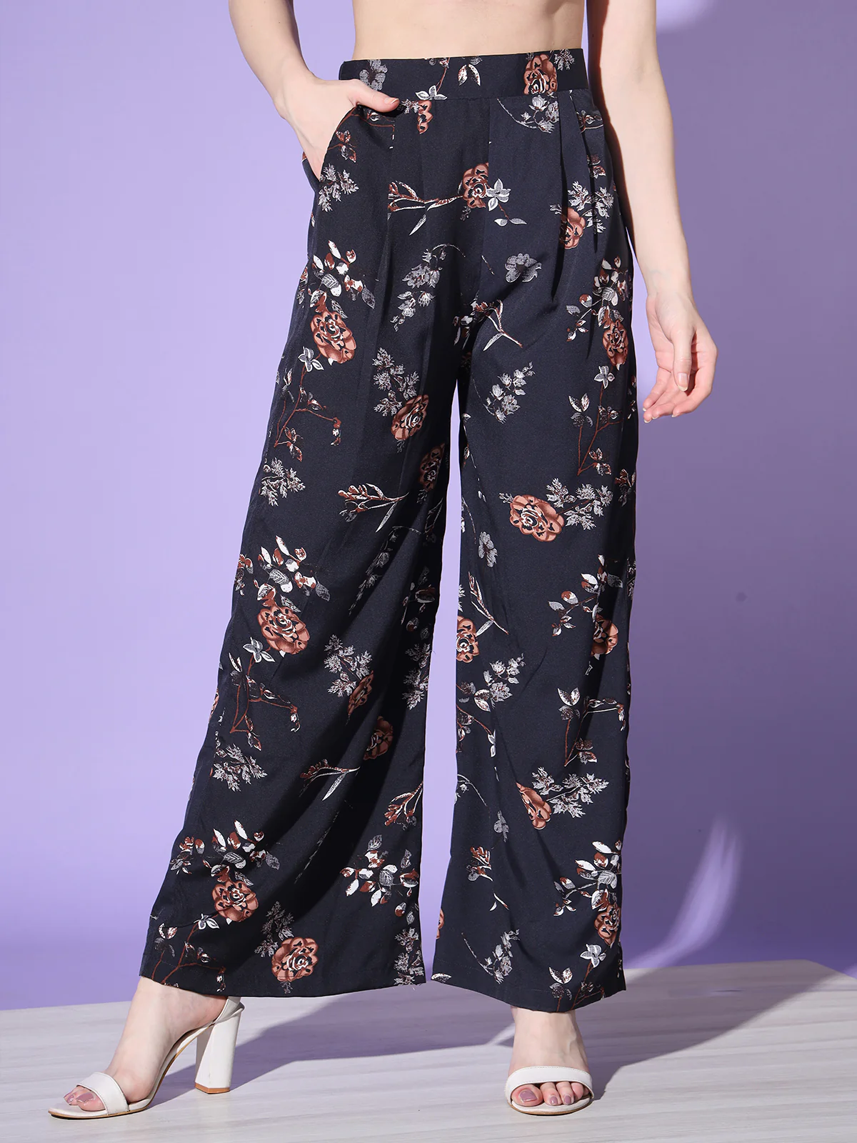 Odette Women Black Floral Printed Crepe Stitched  Co Ord Set - Image 6