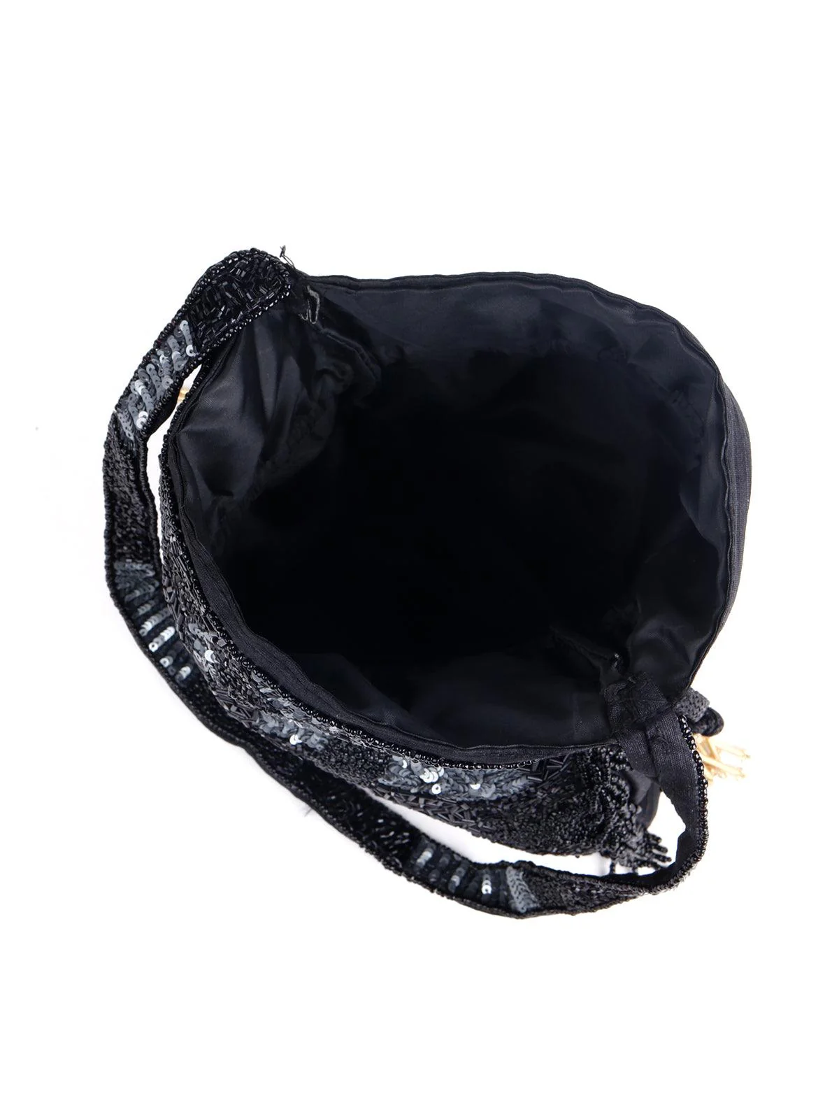 Odette Women Black Fringe Tasseled Potli - Image 5