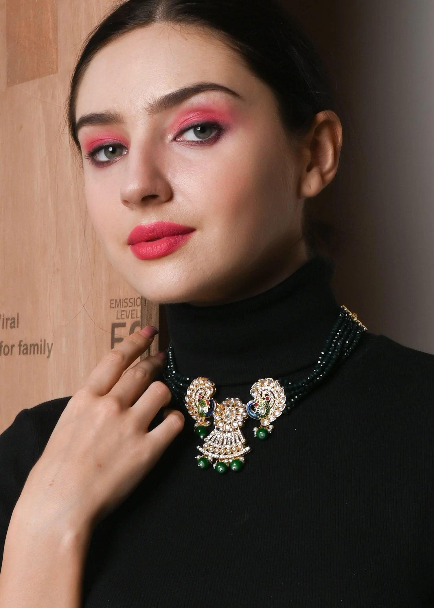 Odette Women Golden Peacock Kundan Necklace Set - Image 2