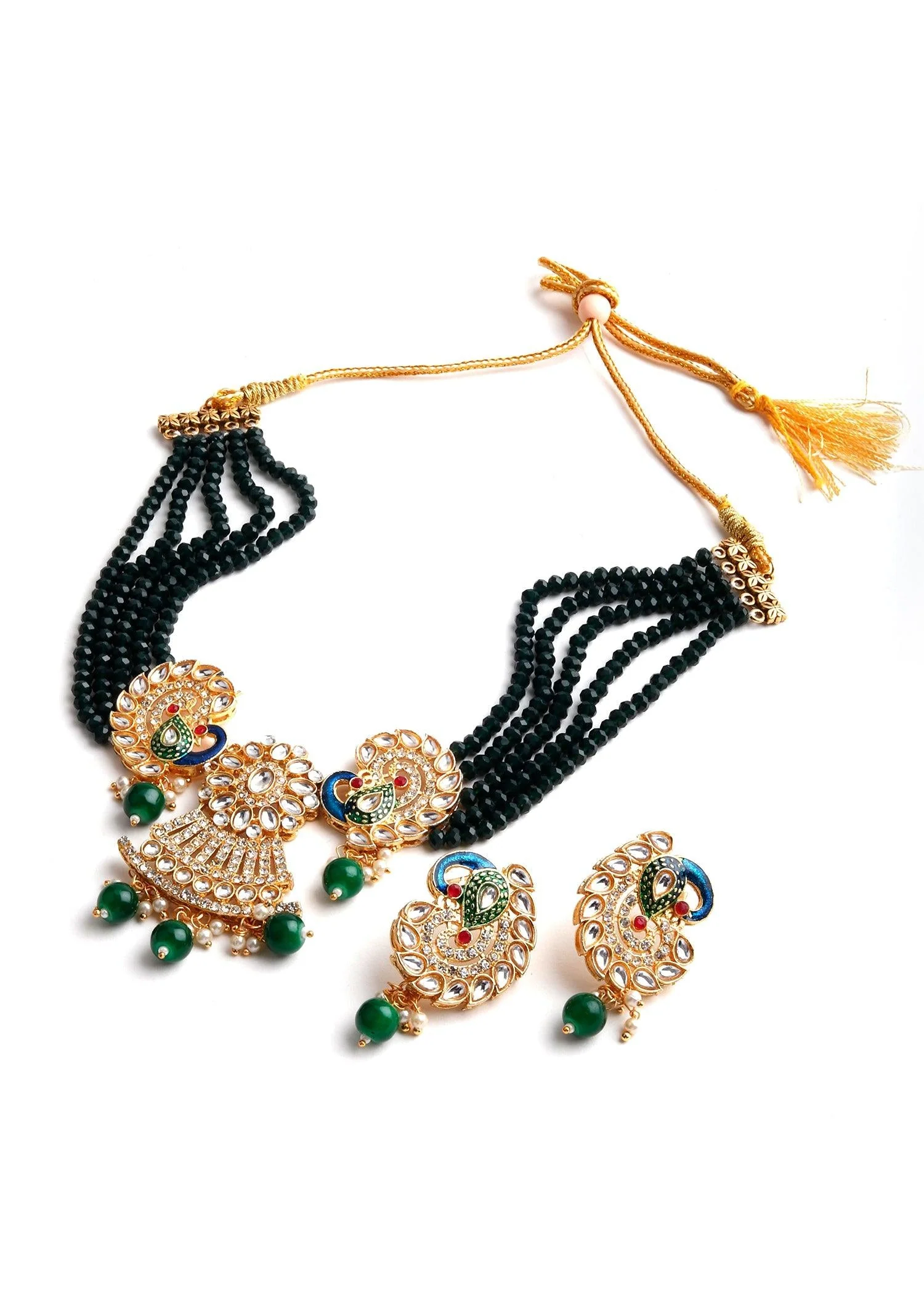 Odette Women Golden Peacock Kundan Necklace Set - Image 6