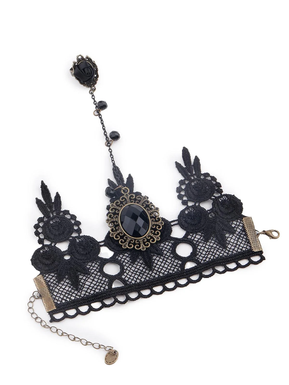 Odette Women Black Lace Bracelet Secured With A Ring Chain - Image 3