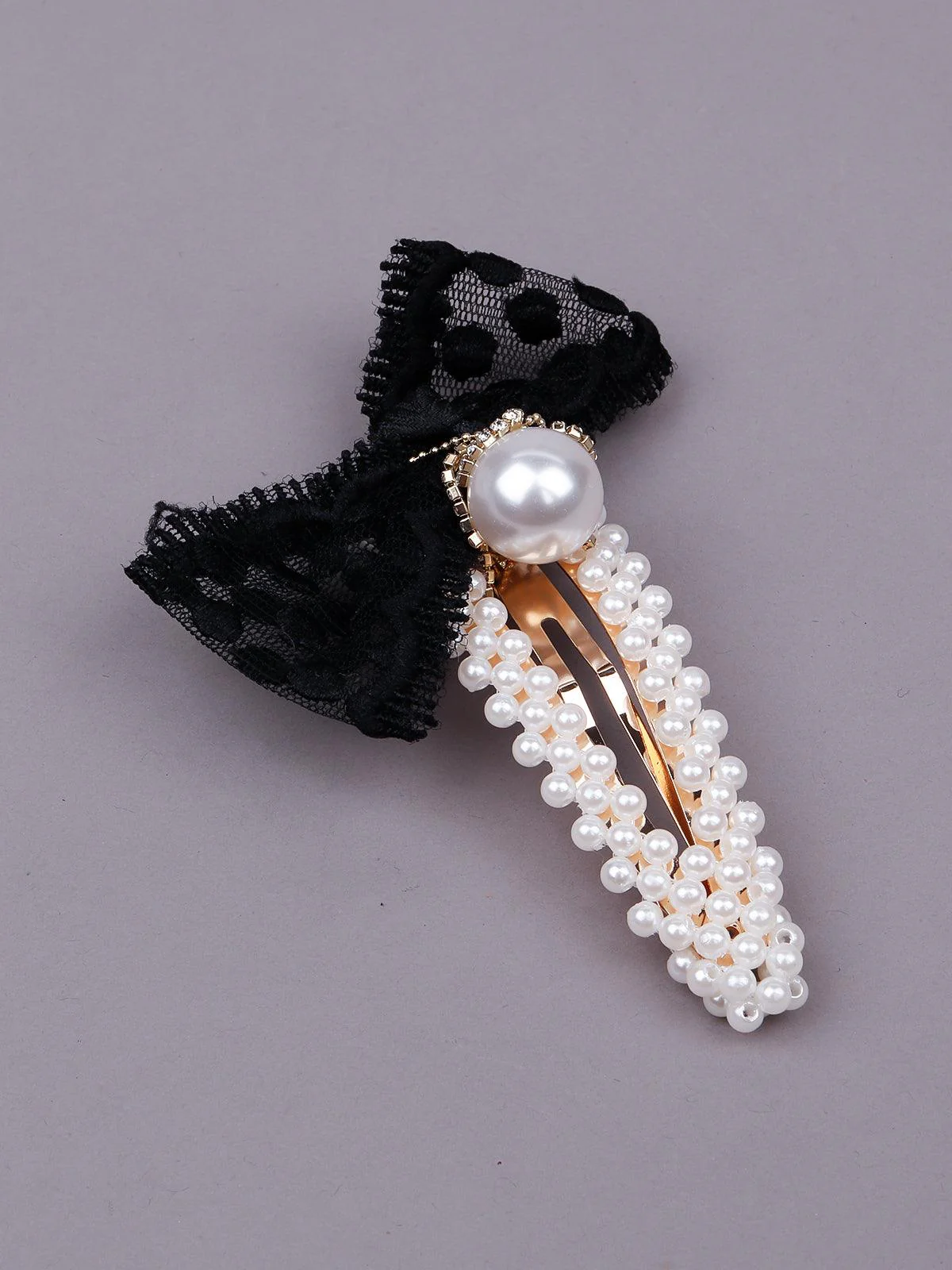 Odette Women Black Lace Embellished Hair Clips - Image 2