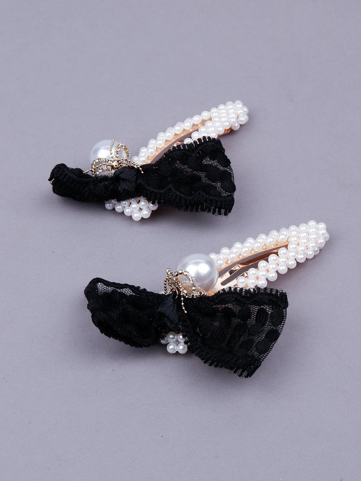 Odette Women Black Lace Embellished Hair Clips - Image 3