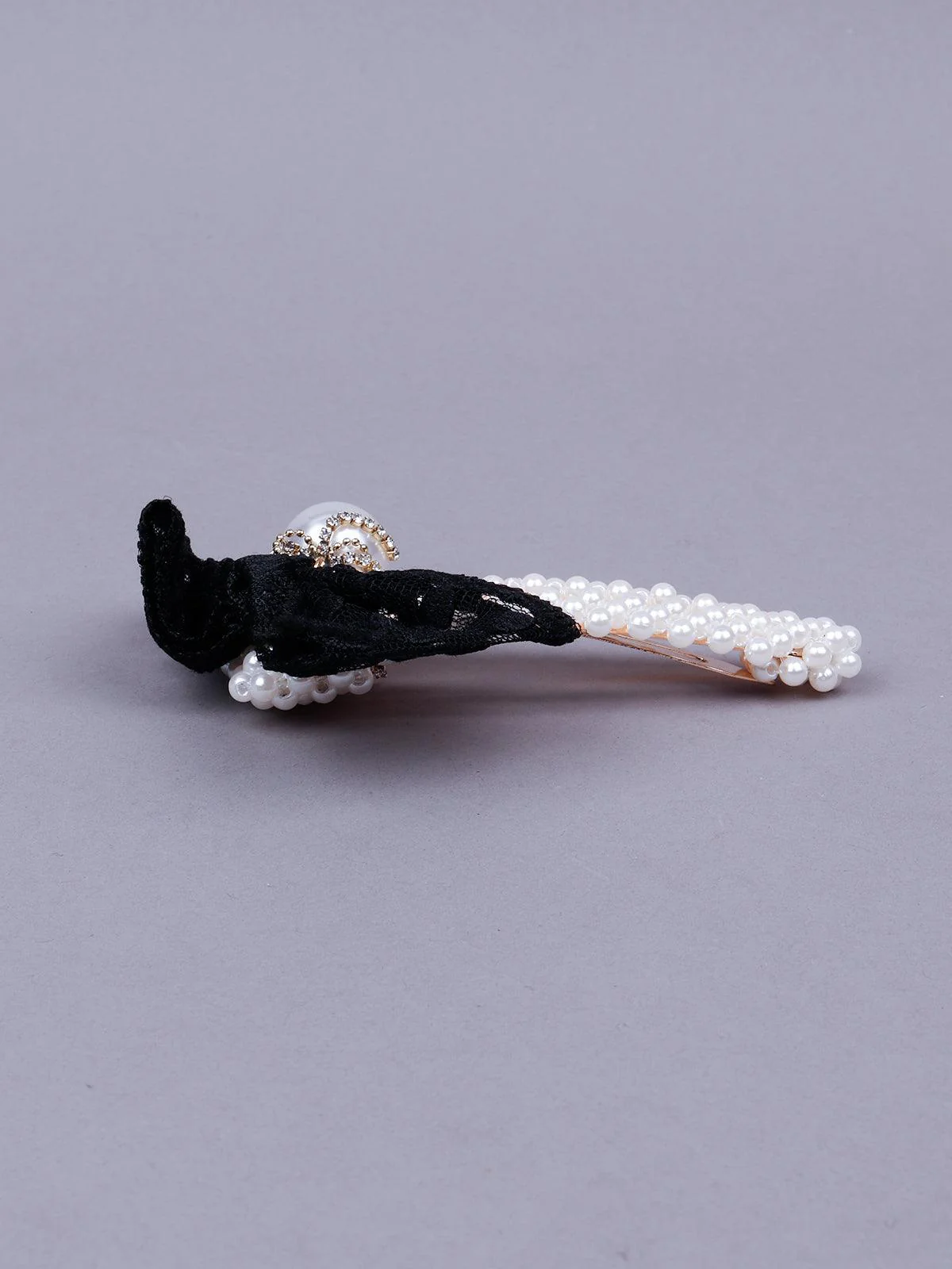 Odette Women Black Lace Embellished Hair Clips - Image 4