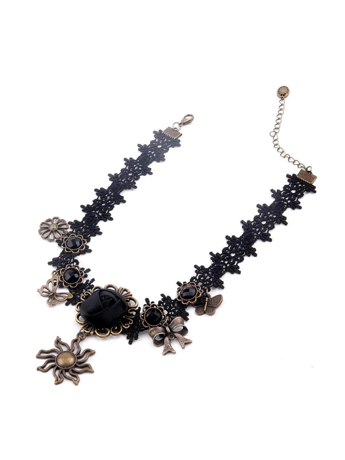 Odette Women Black Lace Statement Necklace Embellished With Charms - Image 4