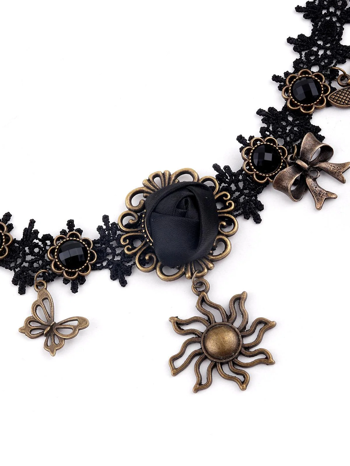 Odette Women Black Lace Statement Necklace Embellished With Charms - Image 5