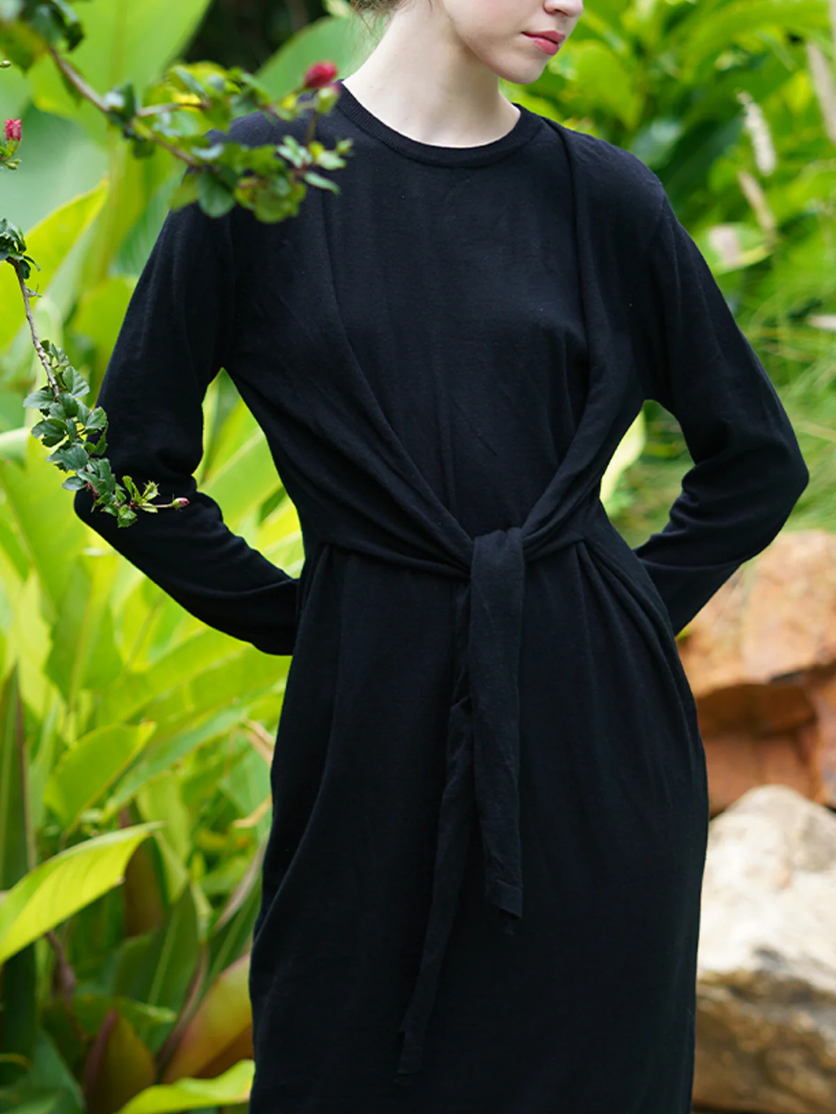 Odette Women Black Light Knit Solid Overall Long Dress - Image 5