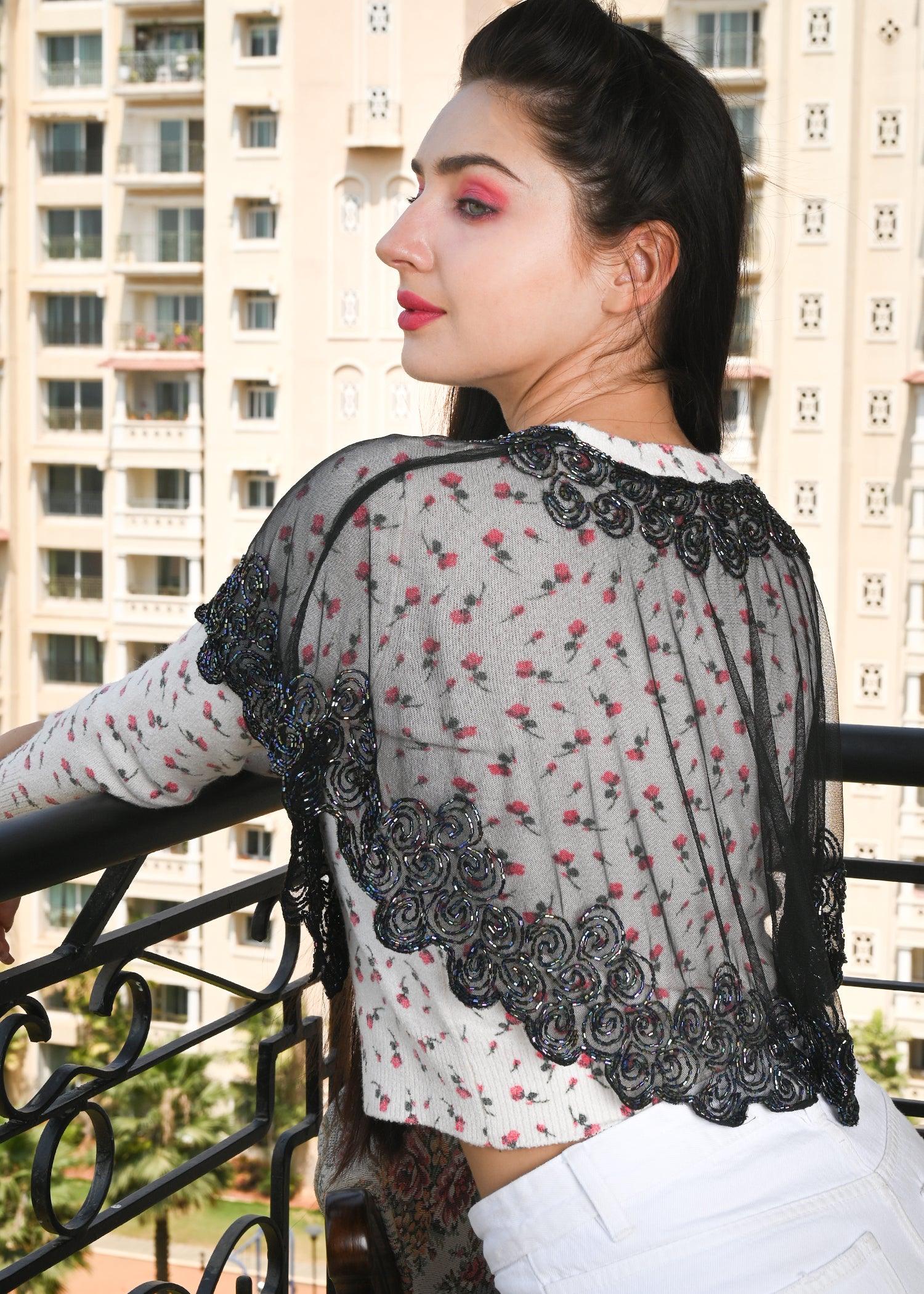 Odette Women Net Embellished Poncho Cape - Image 3