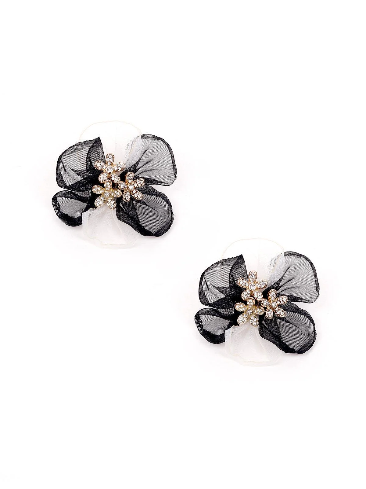 Odette Women Black Net Floral Statement Earrings - Image 3