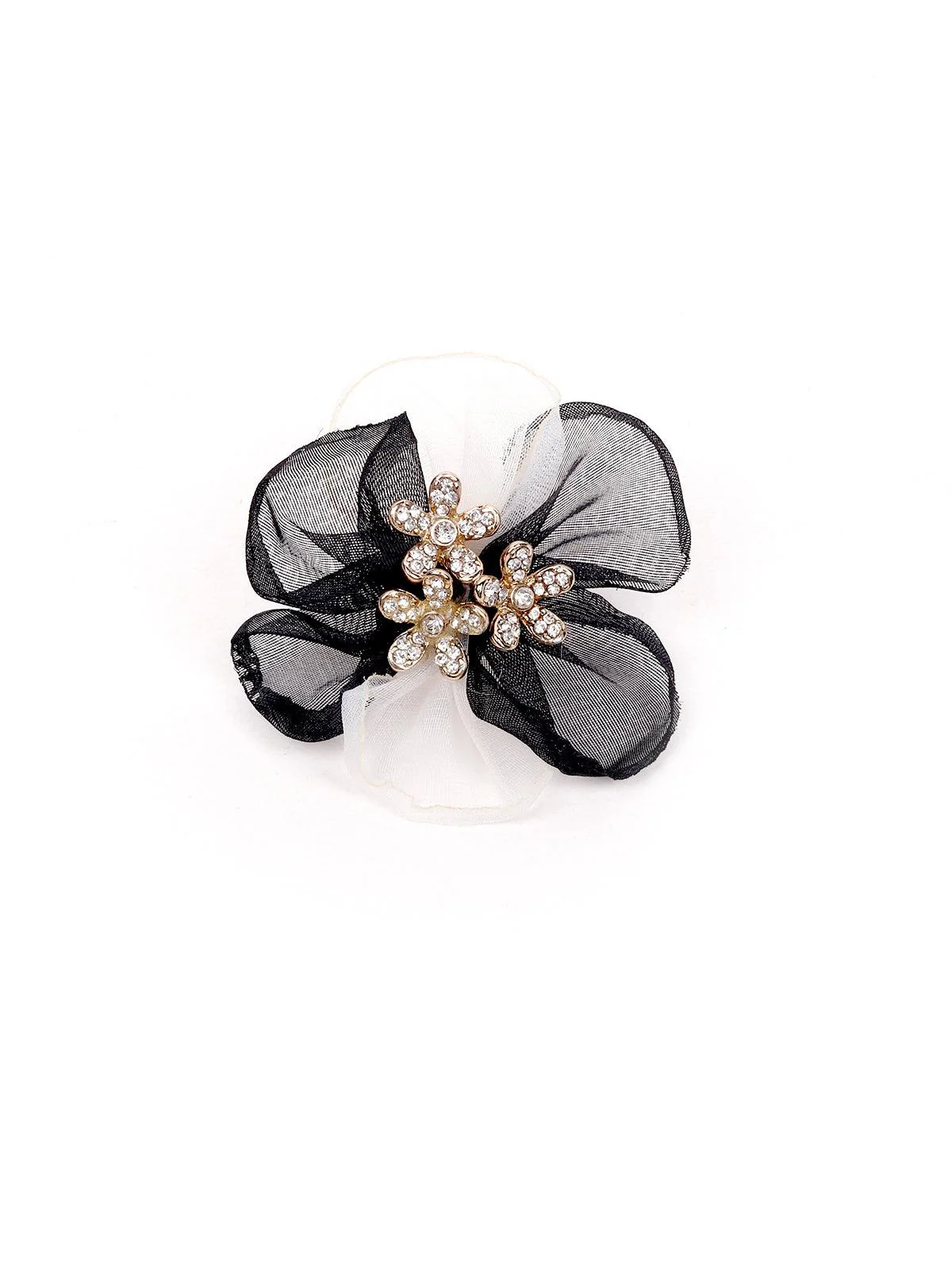 Odette Women Black Net Floral Statement Earrings - Image 4