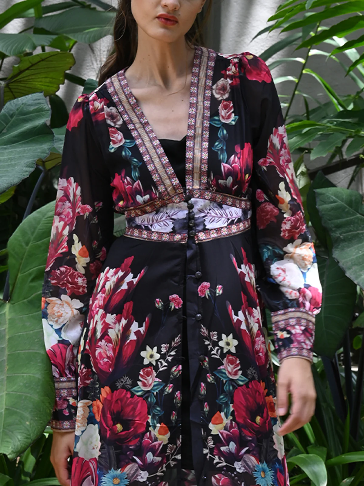 Odette Women Black Poly Georgette Printed Long Dress - Image 6