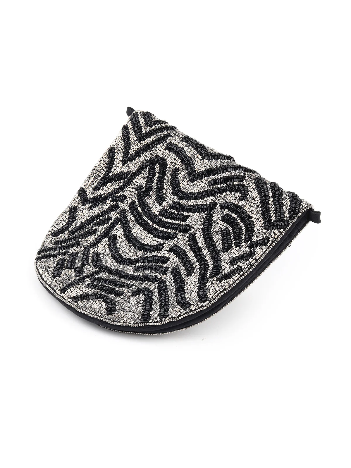 Odette Women Black Soft Fur Handle Beads Bag - Image 5