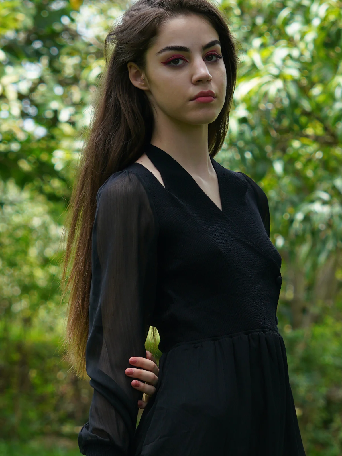 Odette Women Black Solid Rib With Chiffon Stitched Dress - Image 6