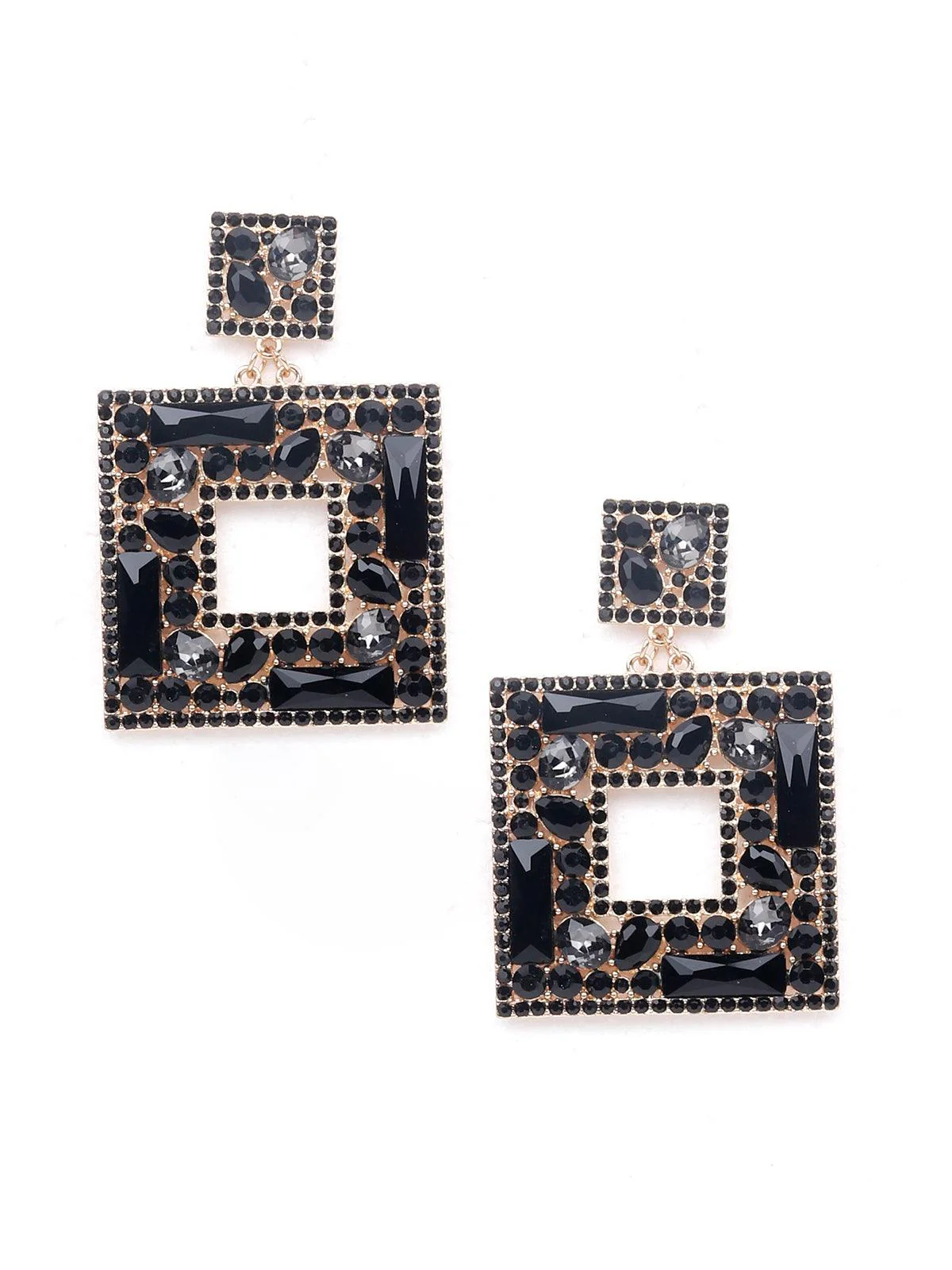 Odette Women Black Structured Metal Statement Earrings - Image 3