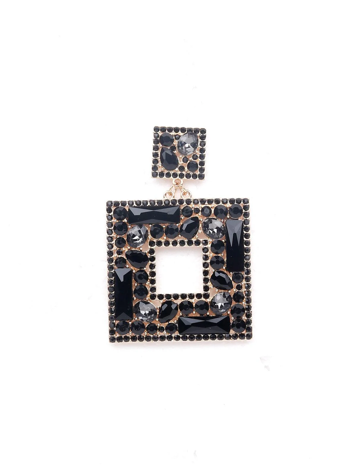 Odette Women Black Structured Metal Statement Earrings - Image 4