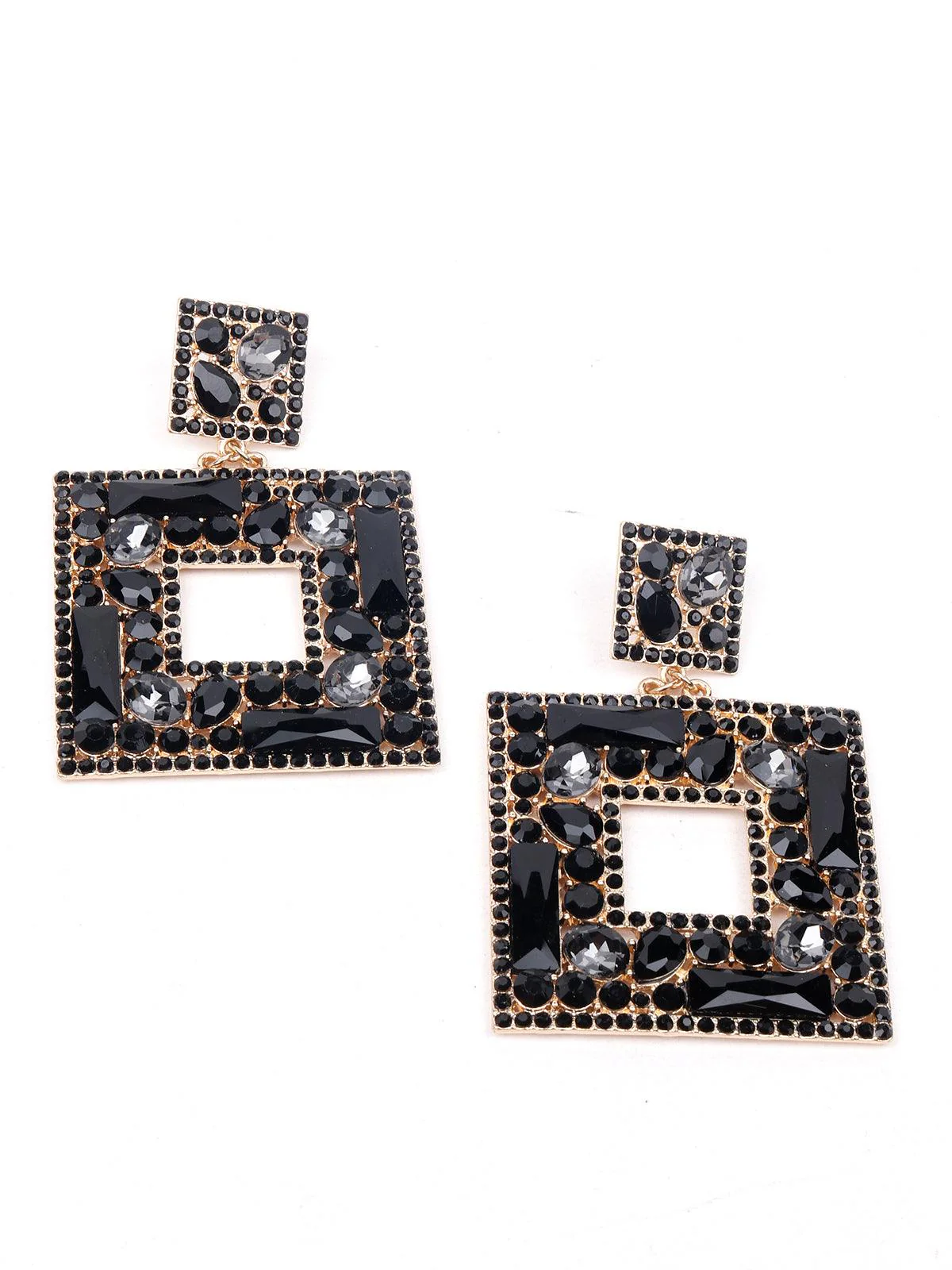 Odette Women Black Structured Metal Statement Earrings - Image 5