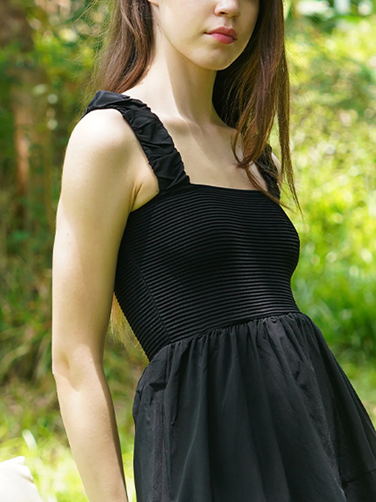 Odette Women Black Tafetta With Polyester Rib Solid Dress - Image 5
