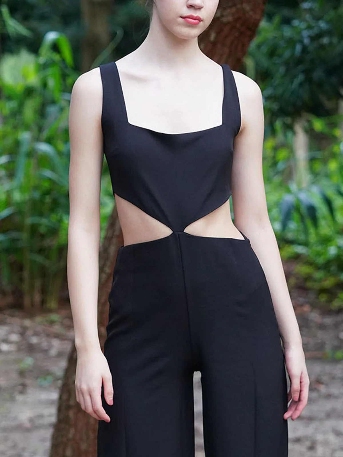 Odette Women Tery Cotton Cut Out Solid Stitched Jumpsuit - Image 5