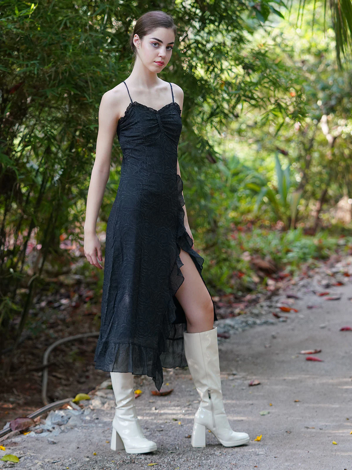 Odette Women Black Textured Printed Polyester Stitched Dress - Image 2