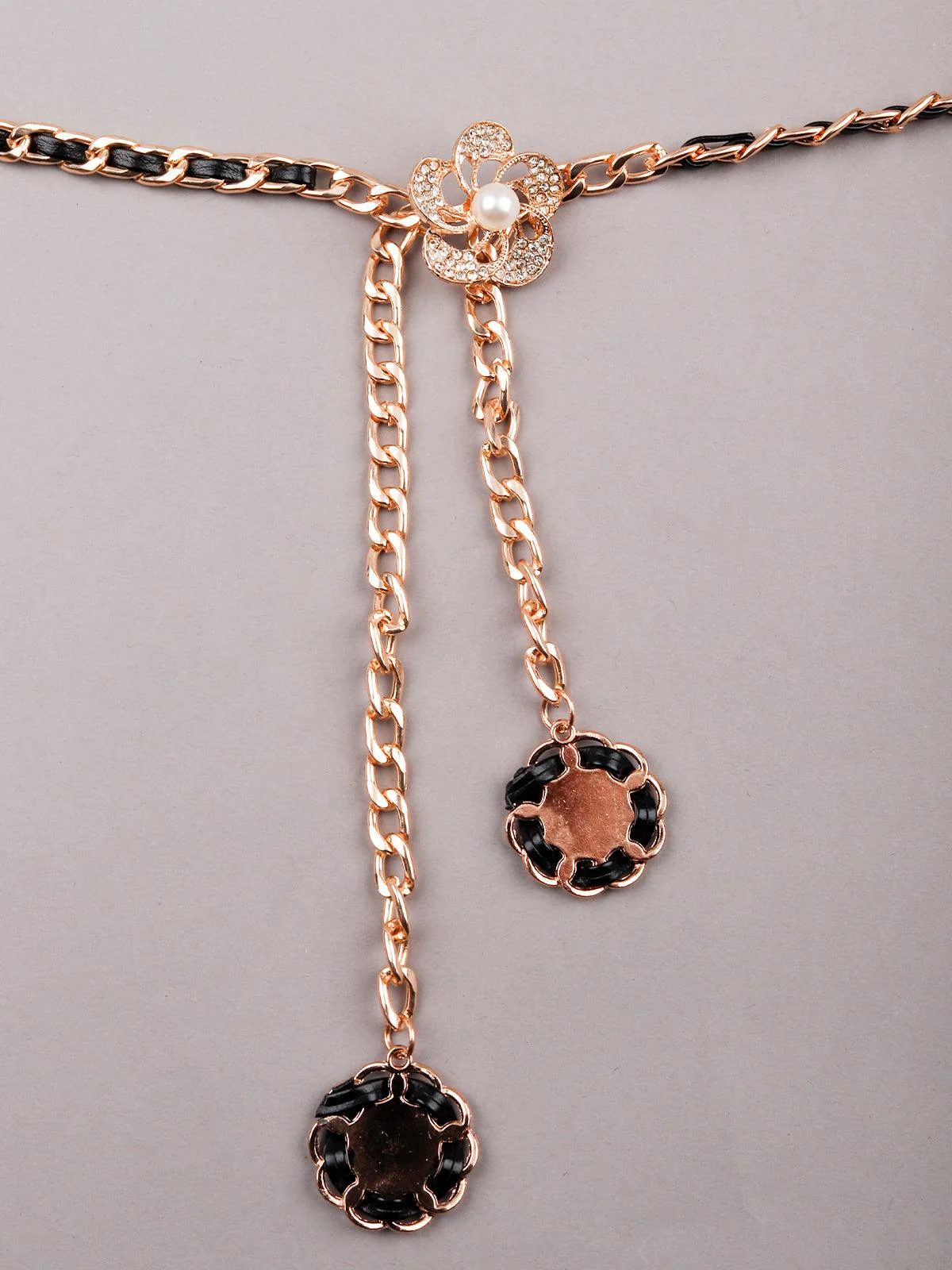 Odette Black Tone Gold Metal Embellished Waist Chain For Women - Image 3