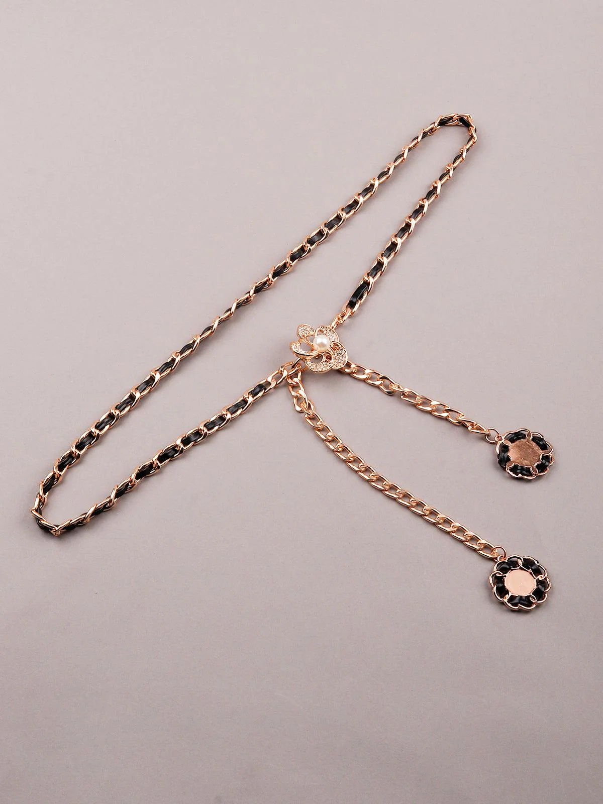 Odette Black Tone Gold Metal Embellished Waist Chain For Women - Image 5