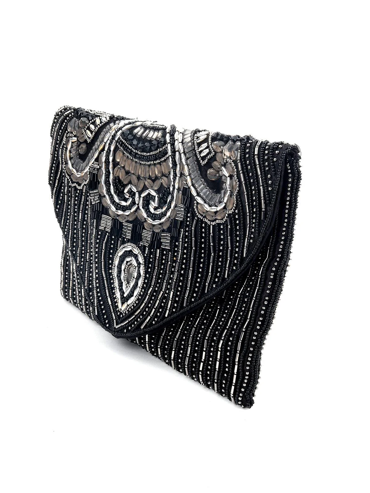 Odette Women Black Trendy Beaded Envelope Clutch - Image 4