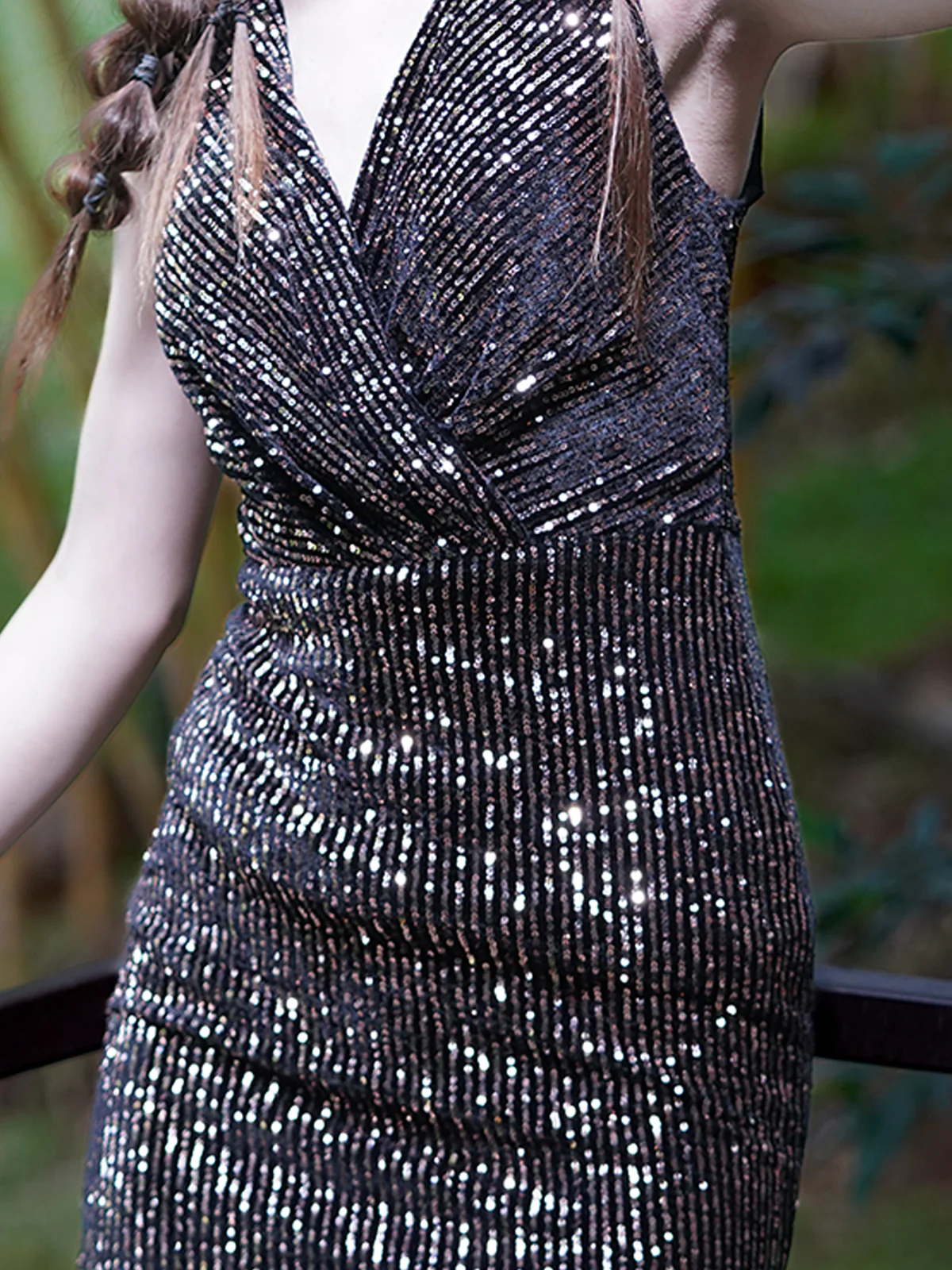 Odette Women Black Velvet And Sequins Stitched Dress - Image 5