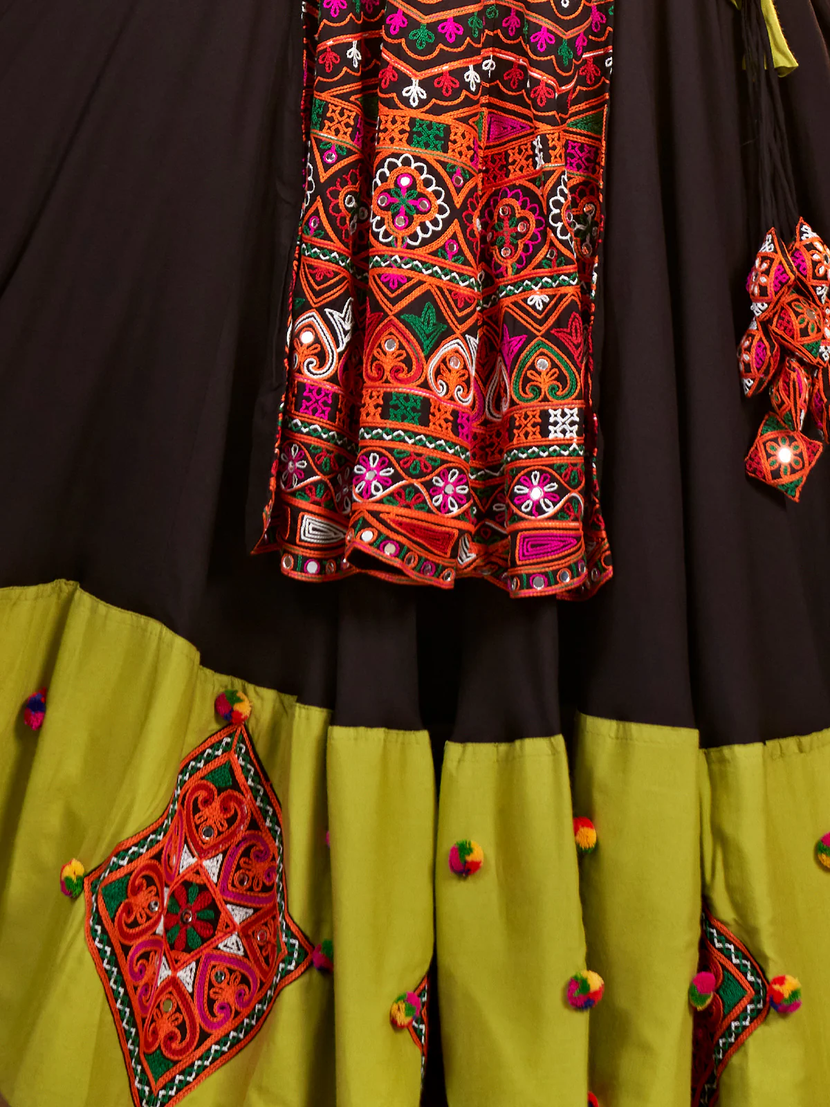 Odette Black Viscose Rayon Embroidered Stitched Lehenga With Unstitched Choli Set For Women - Image 6