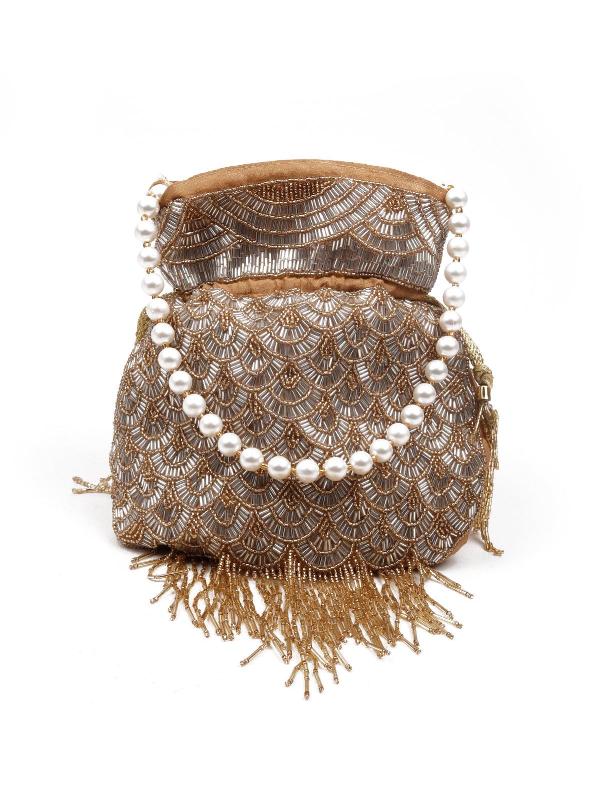 Odette Women Blingy Embellished Gold Potli Bag - Image 3