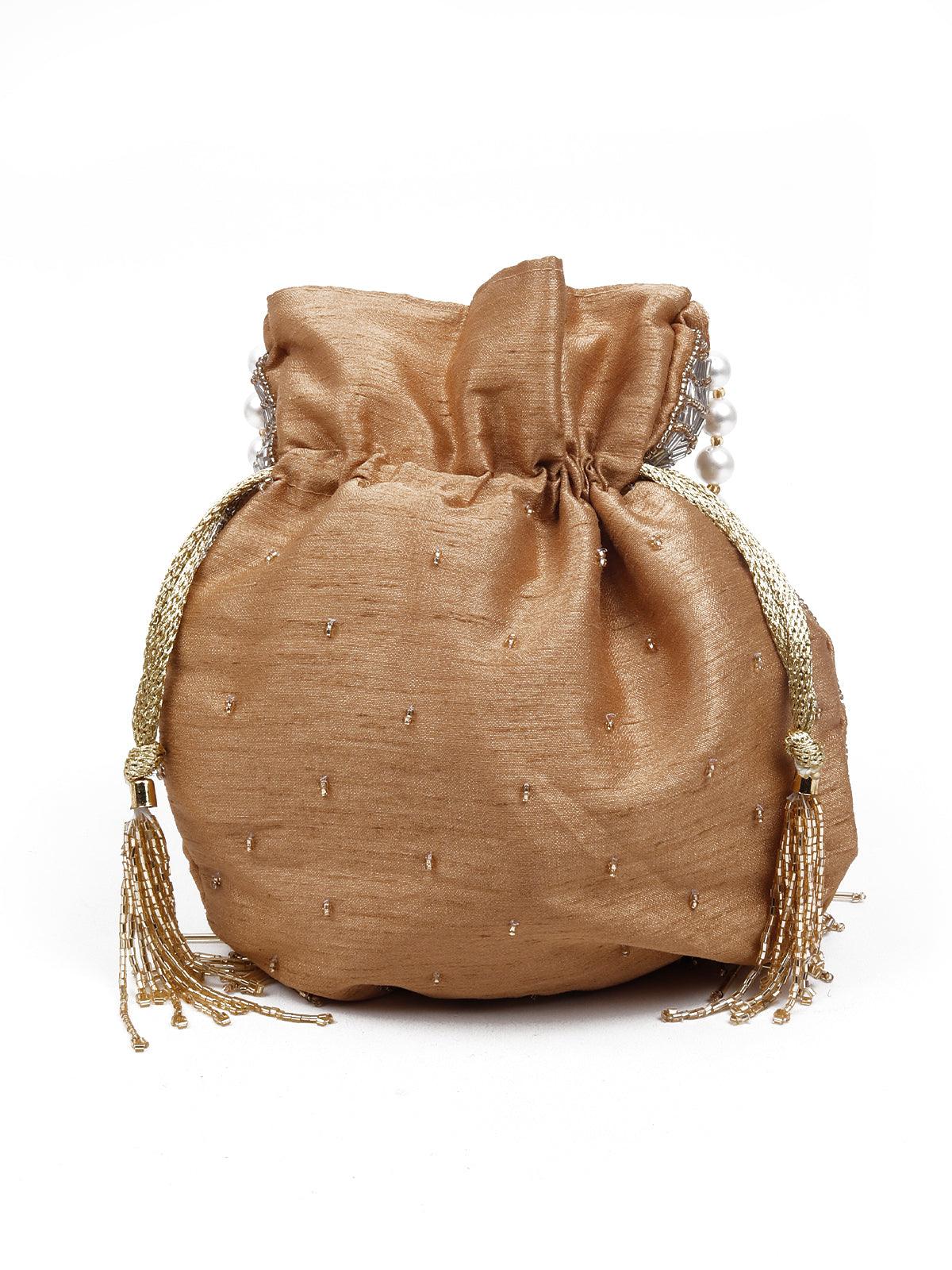 Odette Women Blingy Embellished Gold Potli Bag - Image 5