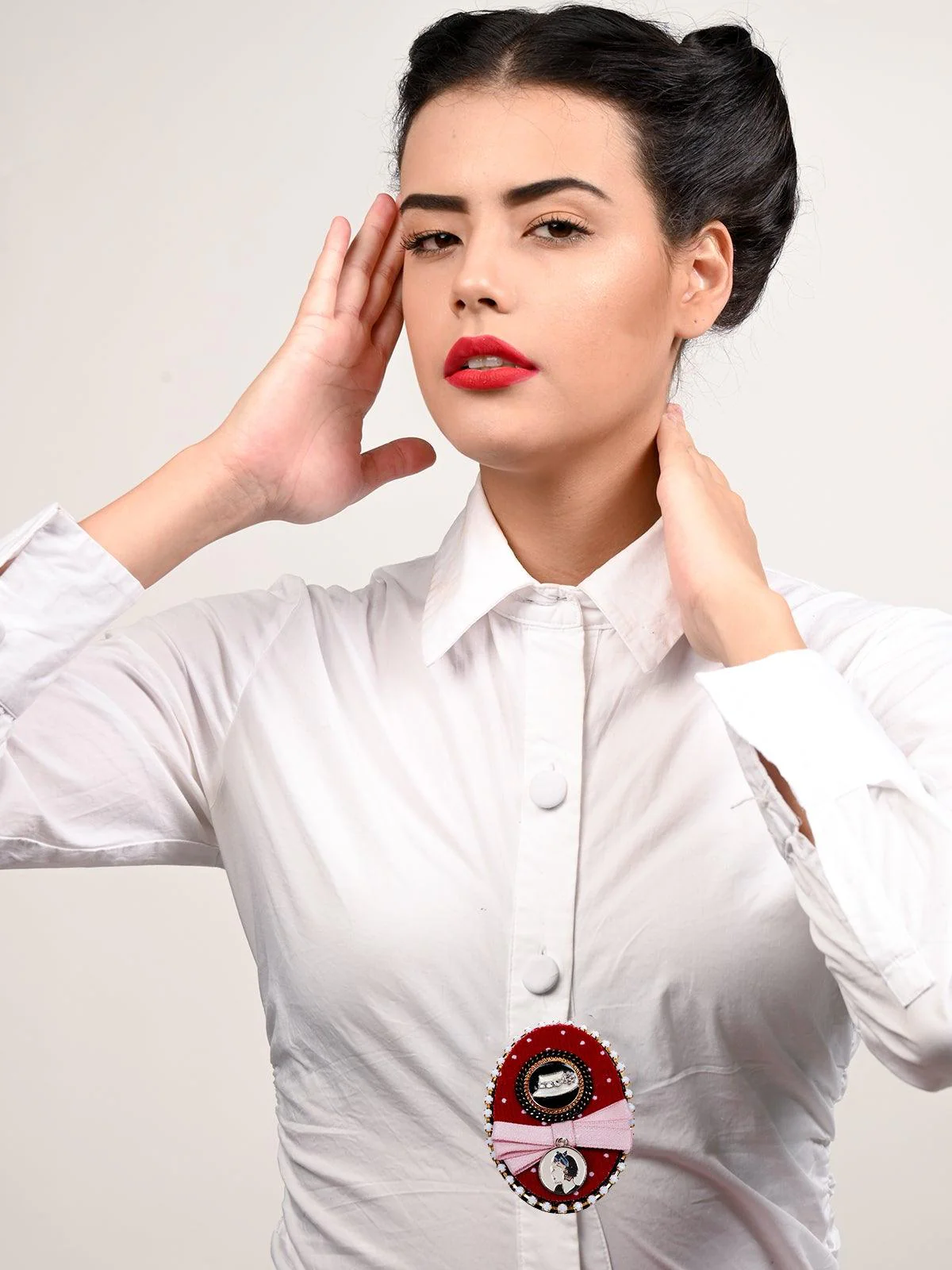 Odette Women Red Metal Brooch - Image 2