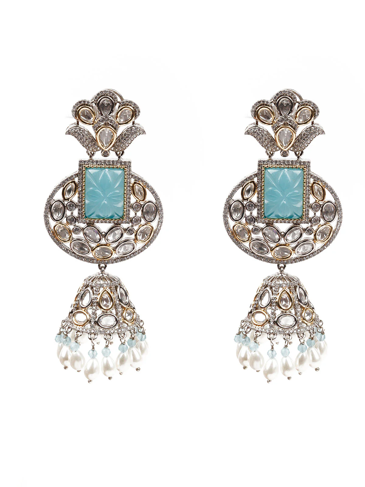 Odette Women Blue And Silver Jhumki Earrings - Image 4