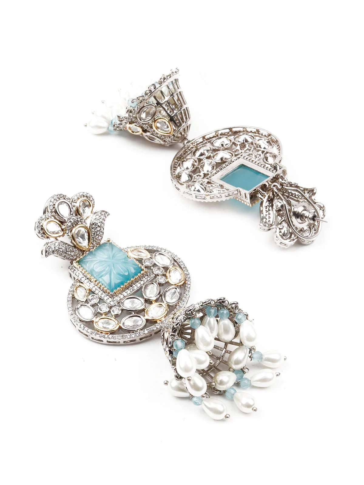 Odette Women Blue And Silver Jhumki Earrings - Image 5