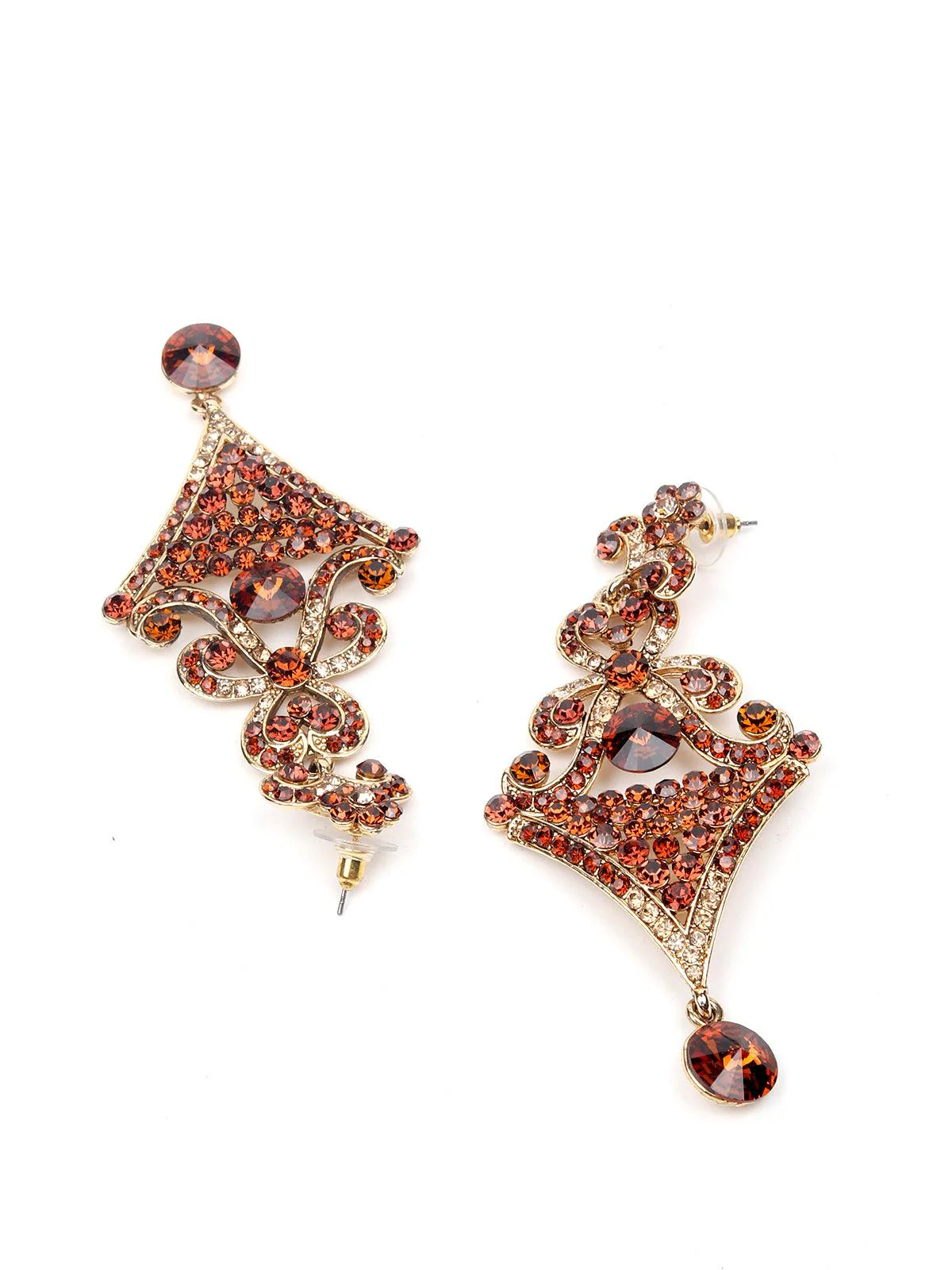 Odette Women Rusty Brown Metal Stones And Kundan Set - Image 4