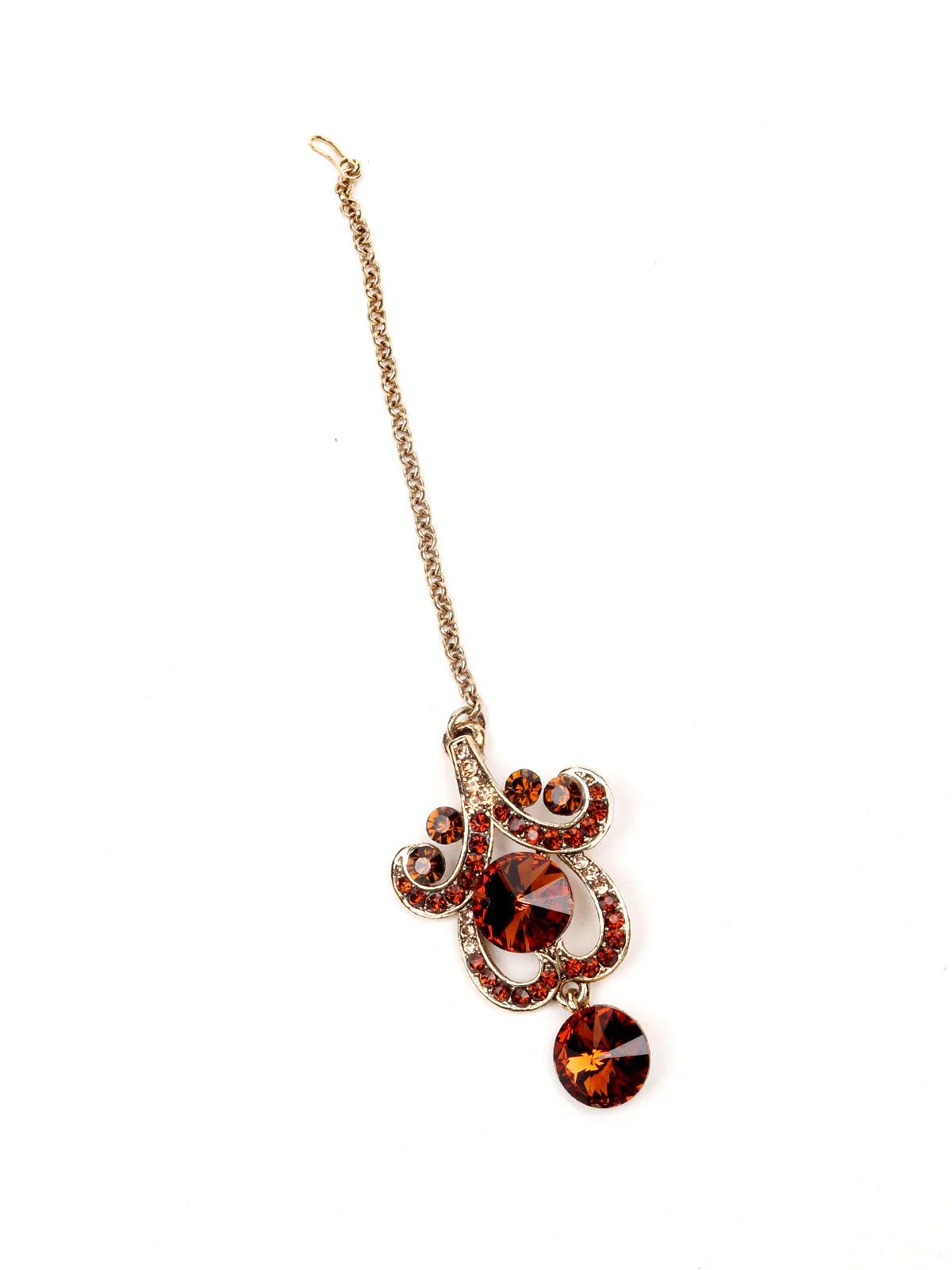 Odette Women Rusty Brown Metal Stones And Kundan Set - Image 5