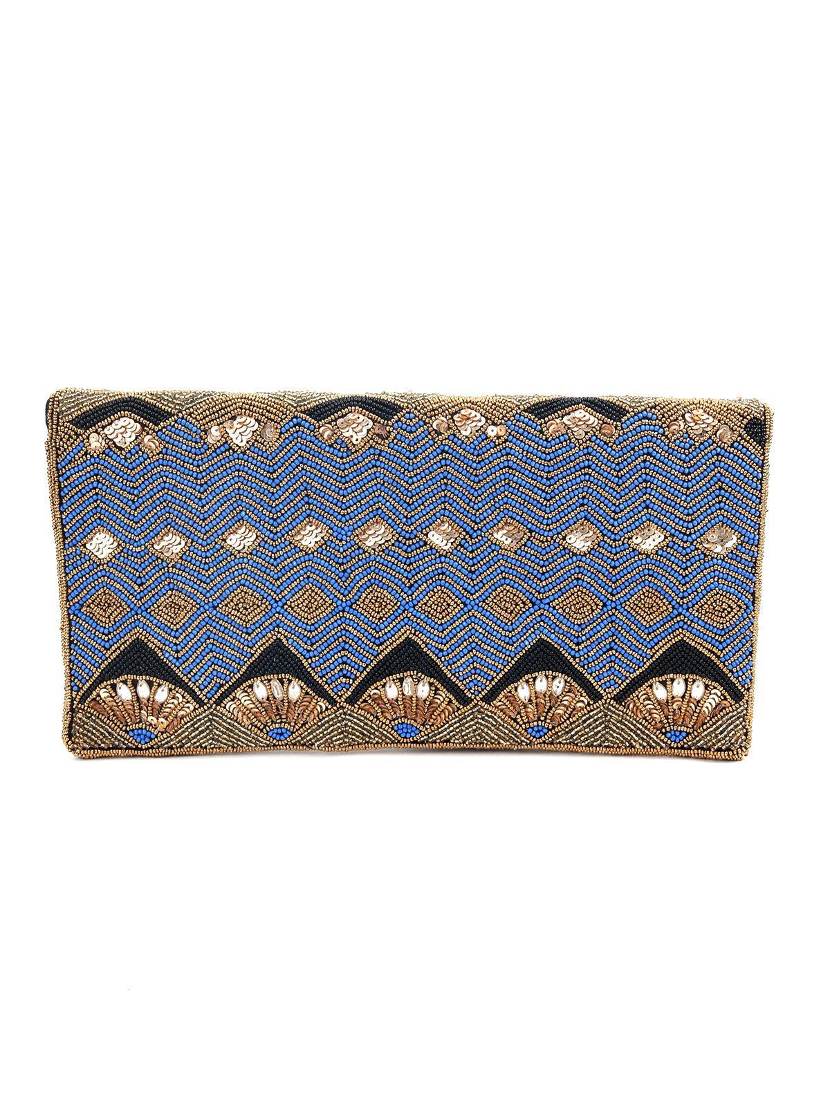 Odette Women Orchid Blue Beaded Envelope Clutch! - Image 3